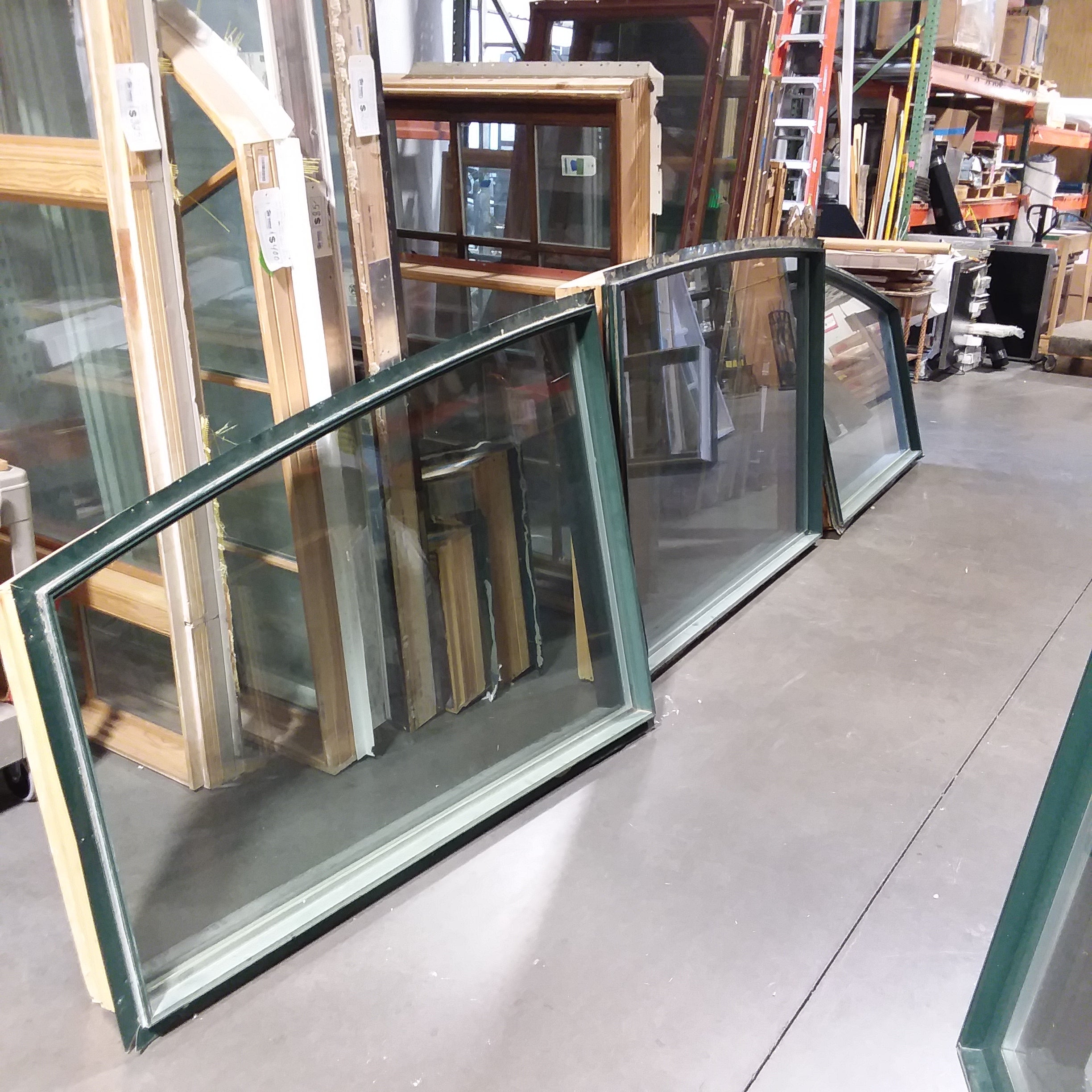 Set of 3 Green Metal Clad Arched Fixed Casement Windows