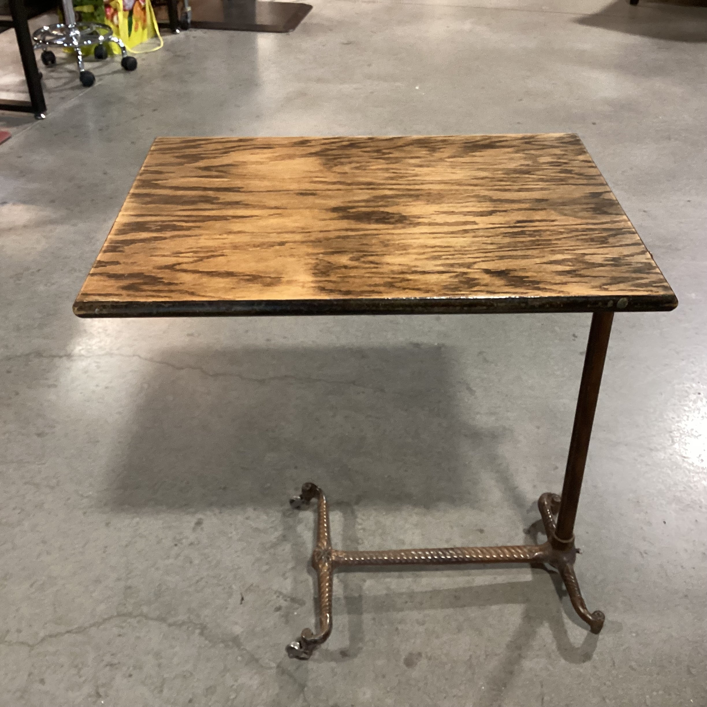 Vintage Antique Ornate Iron Adjustable Height Tray Style Accent Table 26"x 18"x 27" to 36"