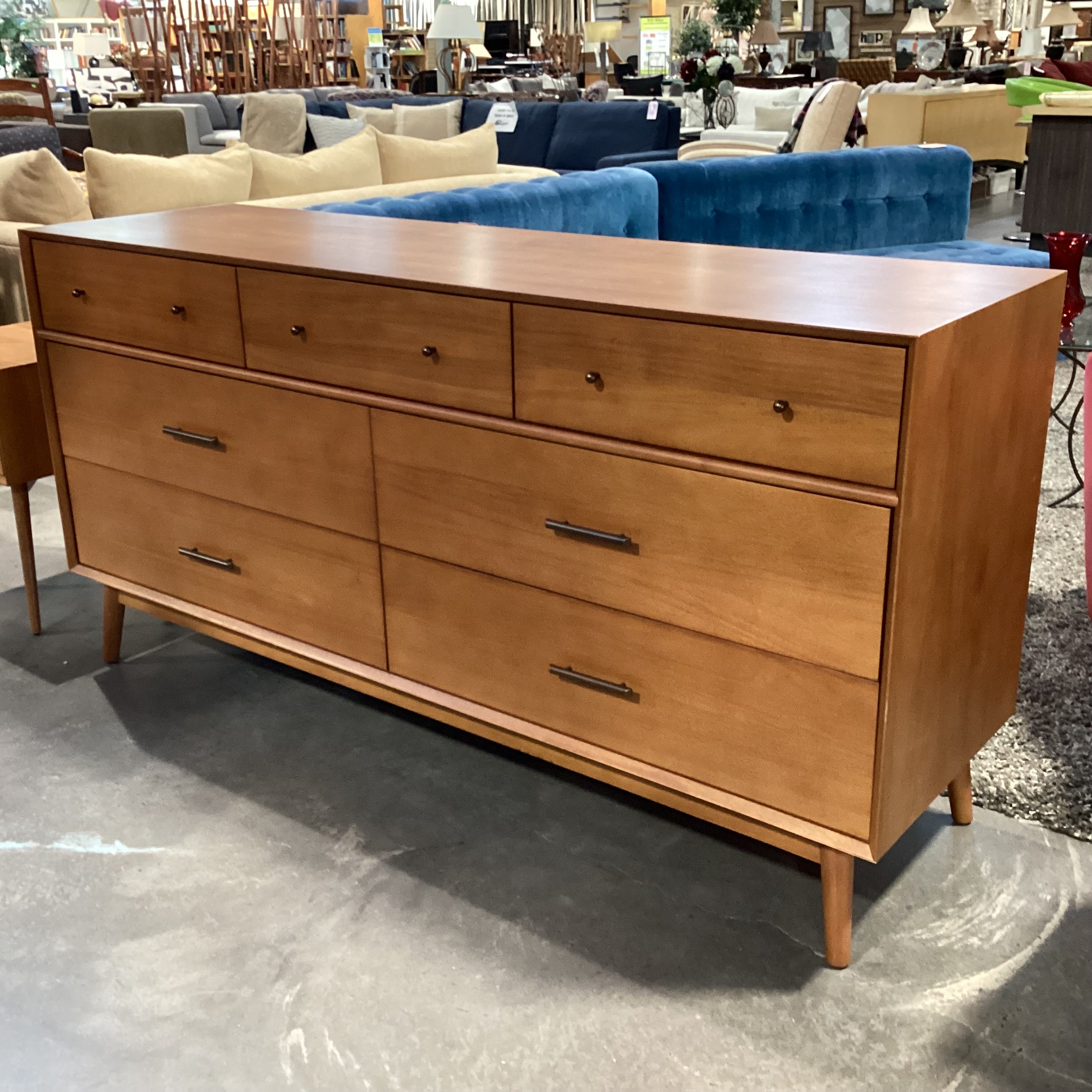 Williams Sonoma Mid Century Style Wood 7 Drawer Dresser 72"x 21"x 36"