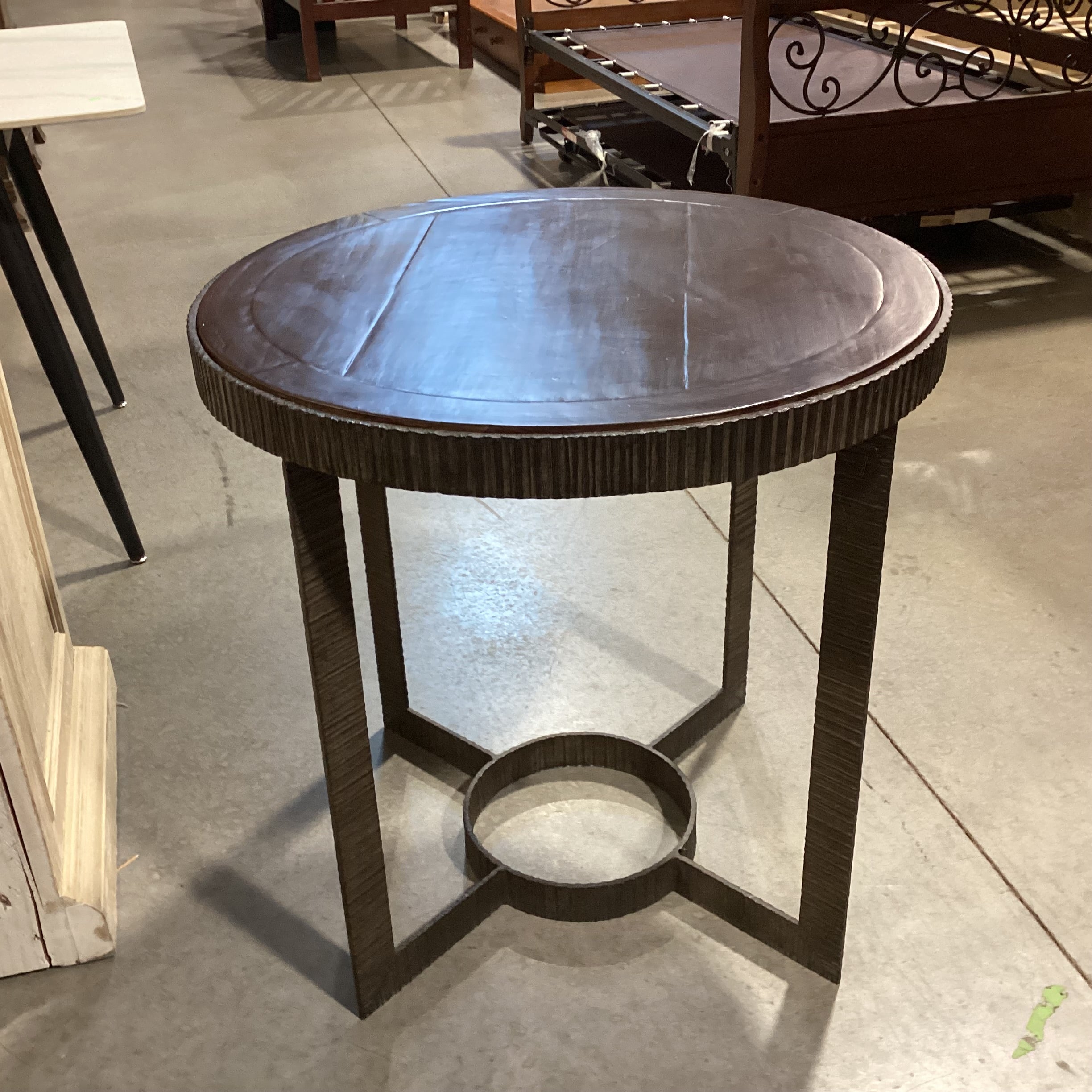 Round Wood & Texture Ribbed Iron Accent Table 28" Diameter x 28"