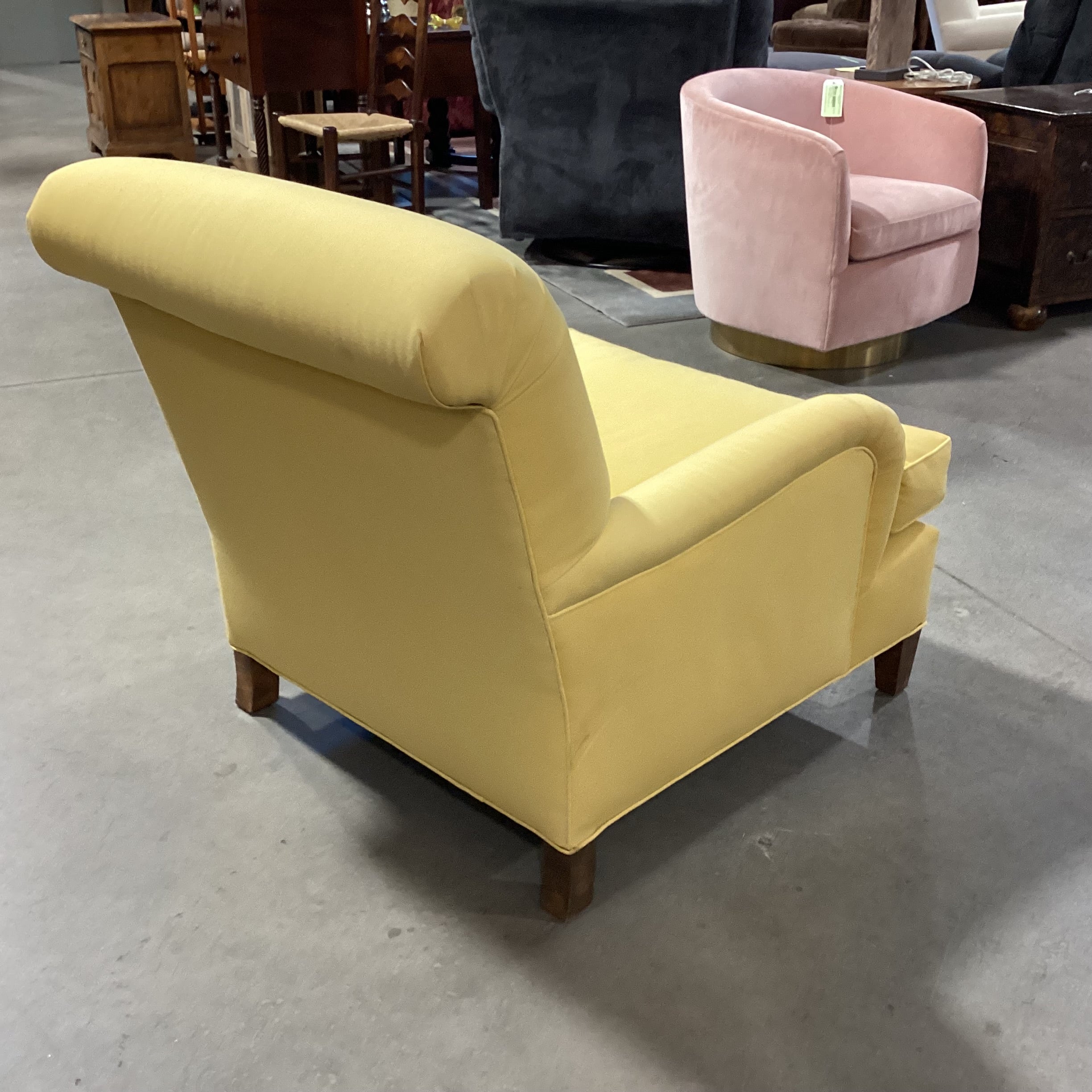 Custom Yellow Canvas Style & Down Roll Back & Arm Detail Chair 34"x 38"x 35"