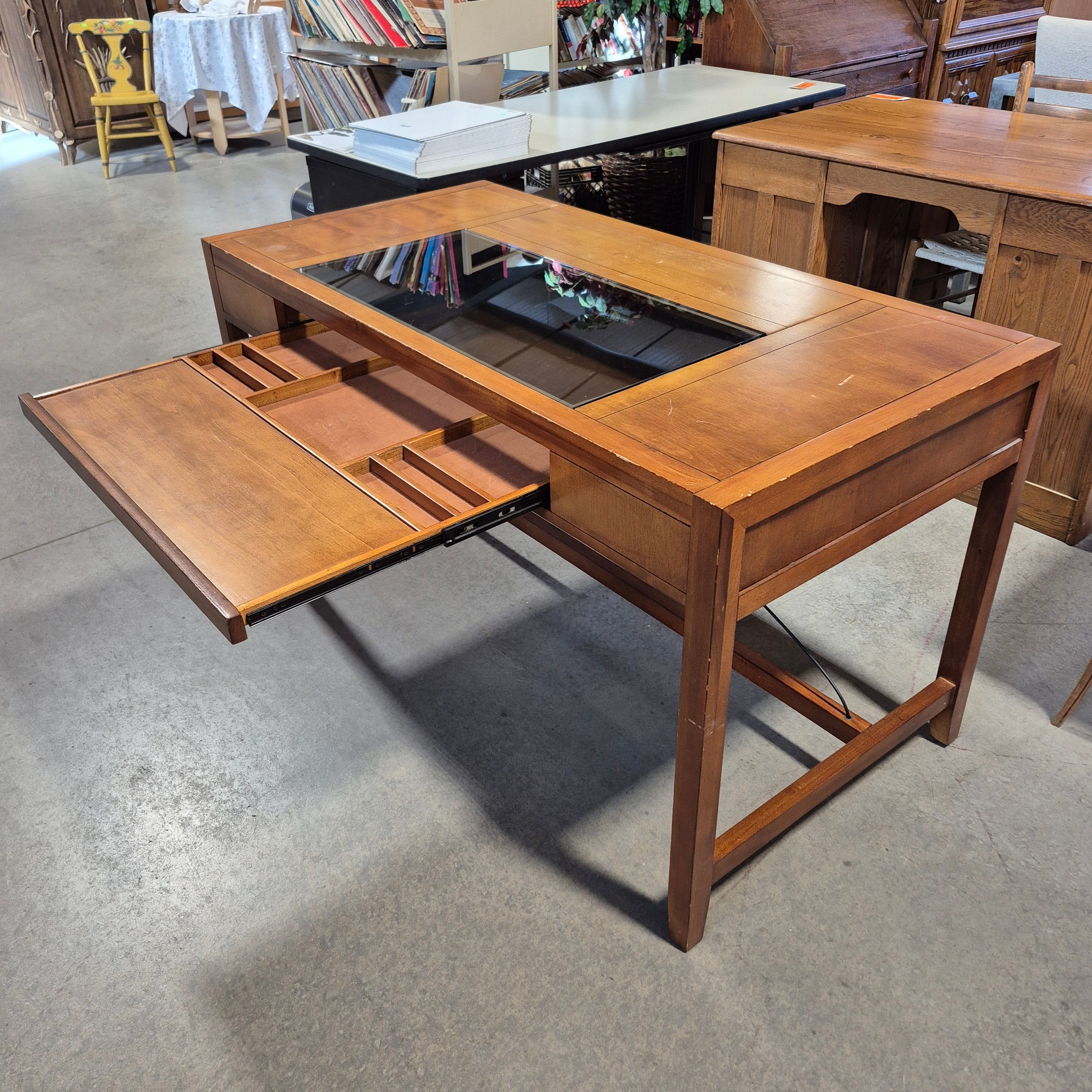 Finished Wood 1 Drawer & Glass Inset Top Desk 56"x 28"x 30.5"