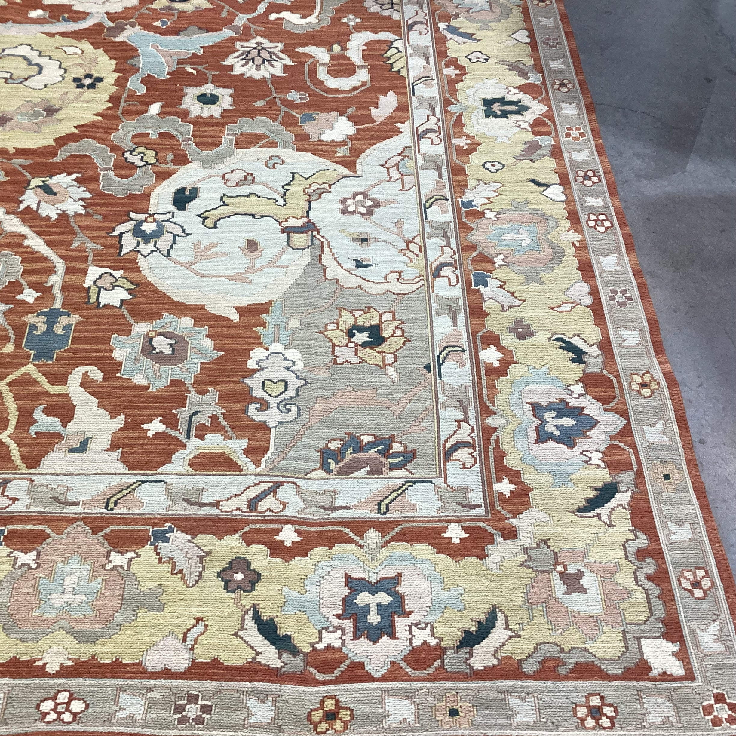 Burnt Orange Gold &  Taupe Hand Woven Wool Rug 7' 10" x 10' 3"