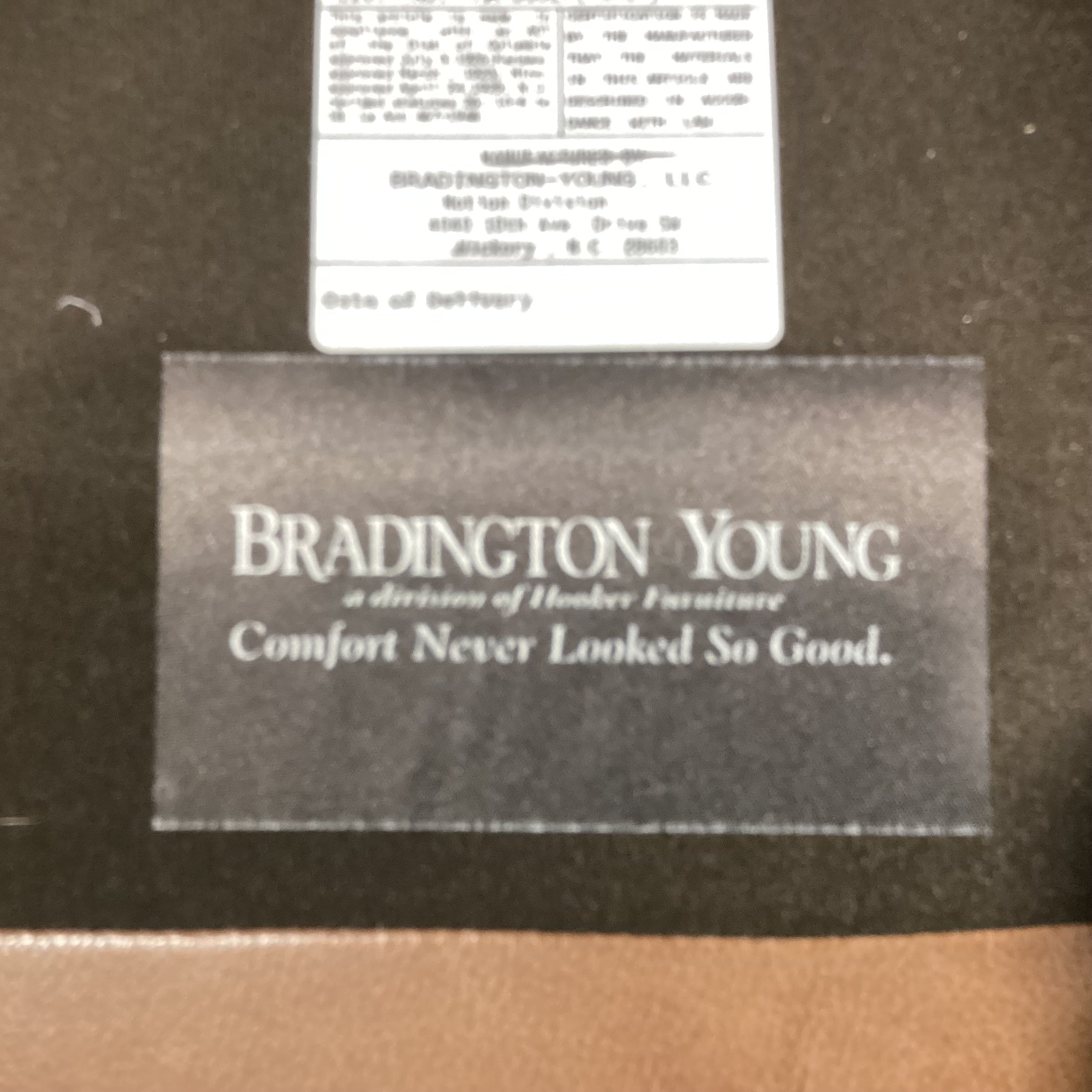 Bradington Young Tan Leather Nailhead Swivel Rock Recliner Chair 36"x 38"x to 68"x 41"