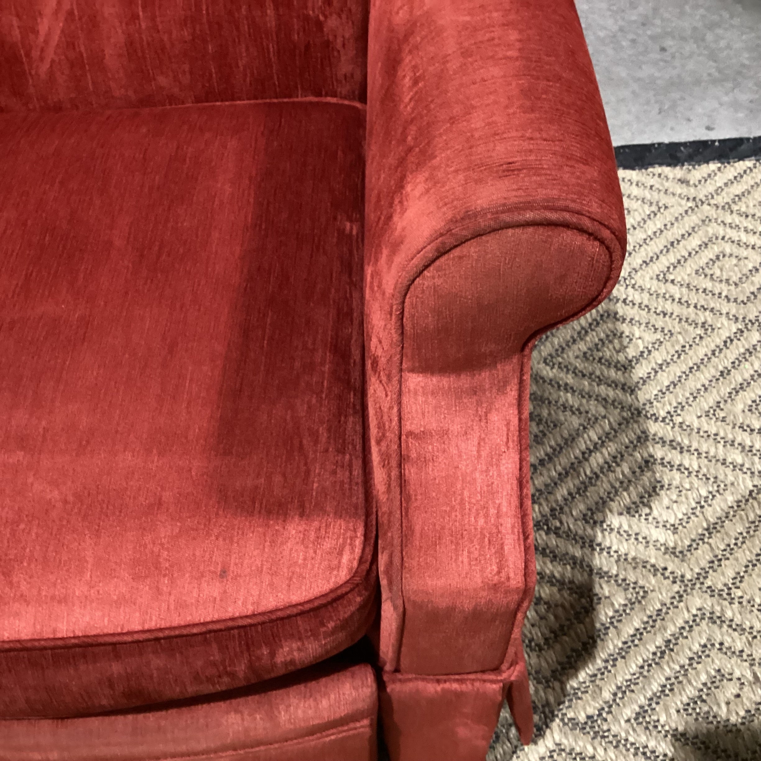 Red Ribbed Velvet Recliner Chair 34"x 36"x 38"