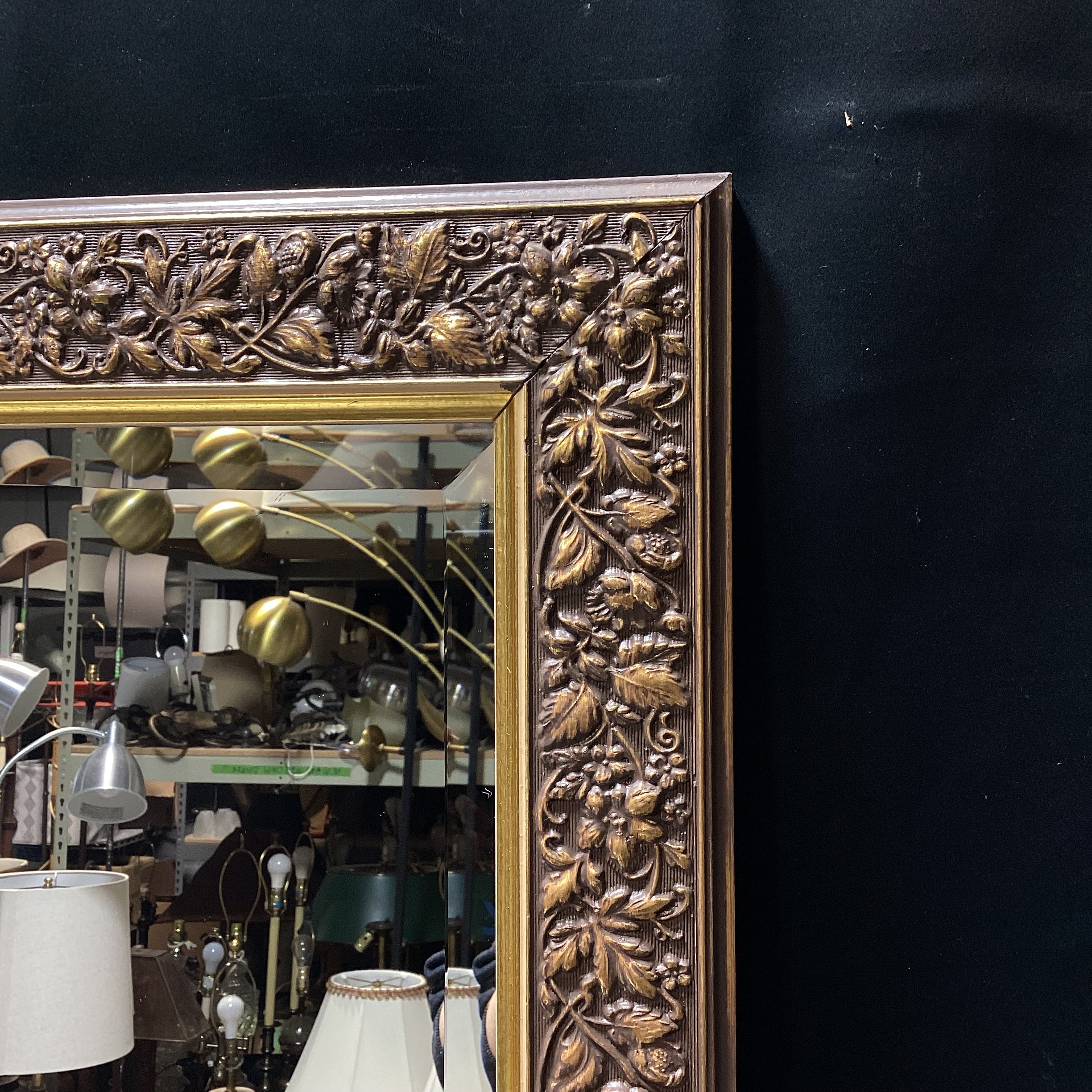 Vintage Bevelled Edge Ornate Gold Foliage Wall Mirror 42" x 30"