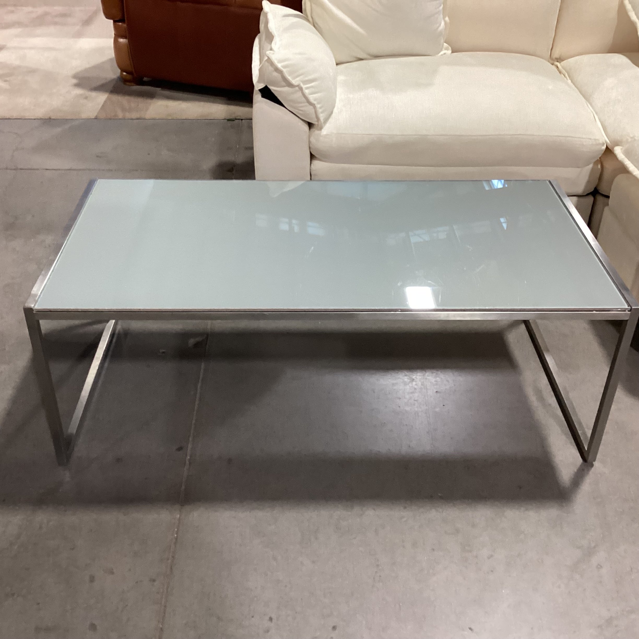 Frosted Glass & Chrome Modern Coffee Table 48"x 24"x 17"