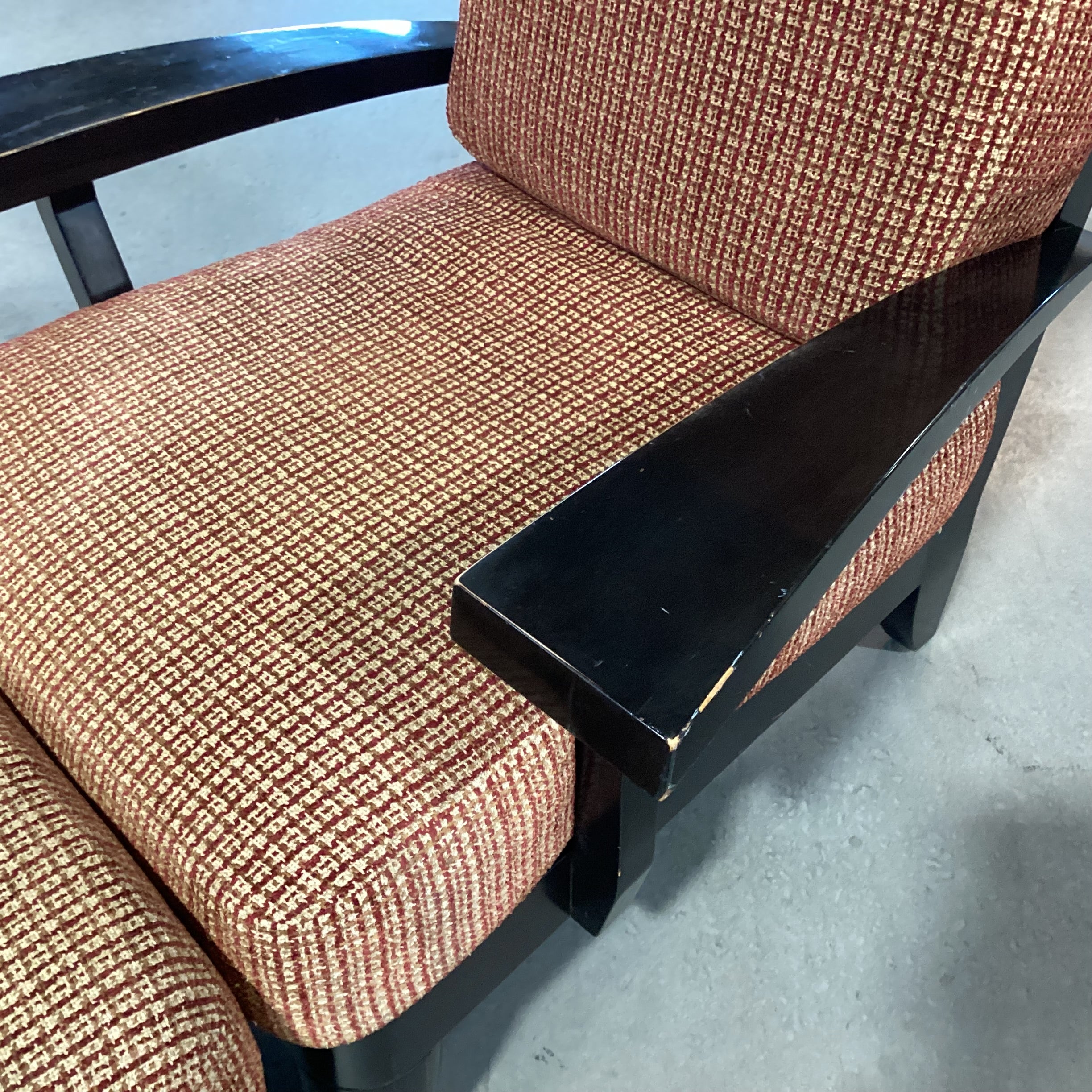 Dark Finish Wood & Gold Red Woven with Ottoman Chair 36"x 38"x 37"