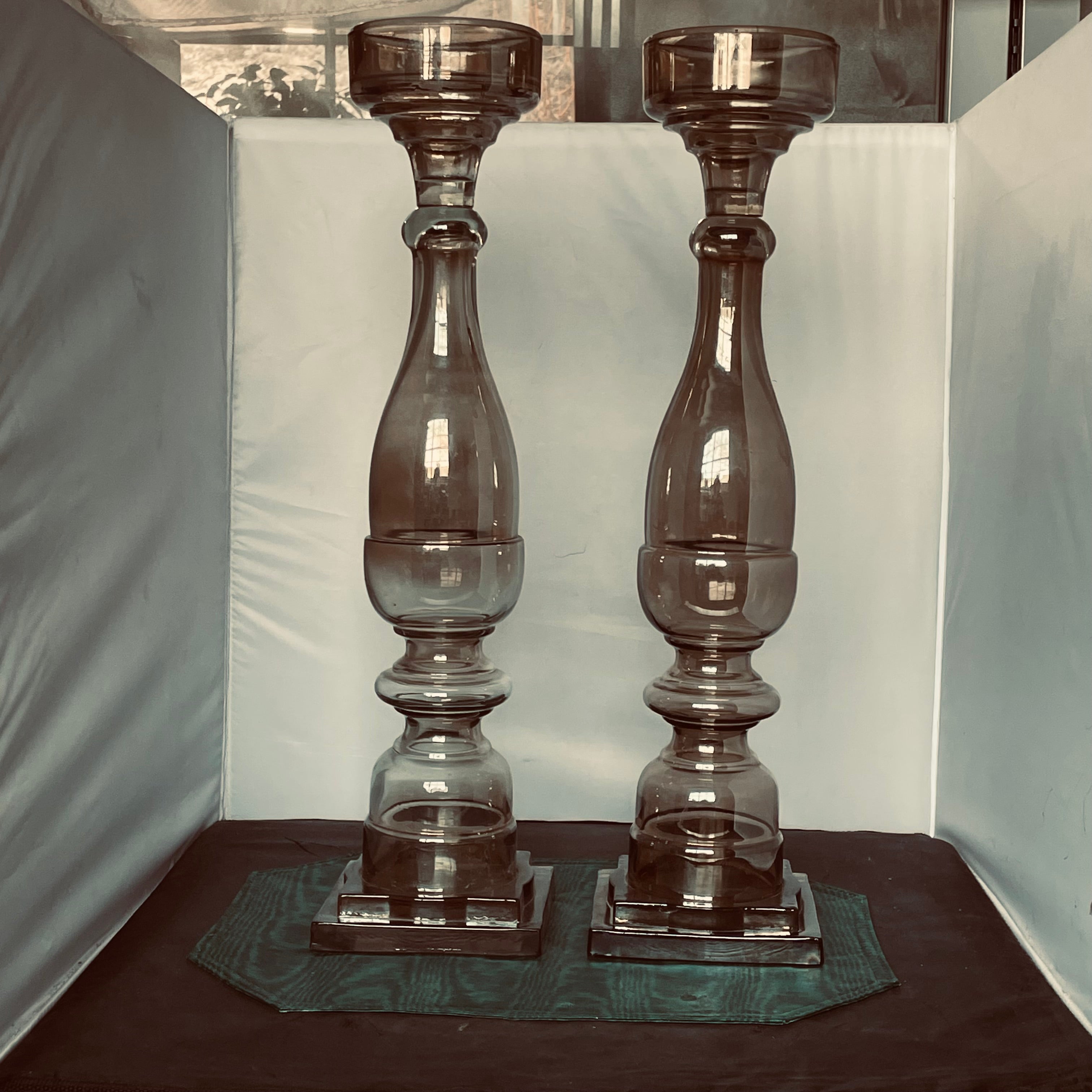 Heavy Smoked Glass Candle Holders by Zodax, Made in India