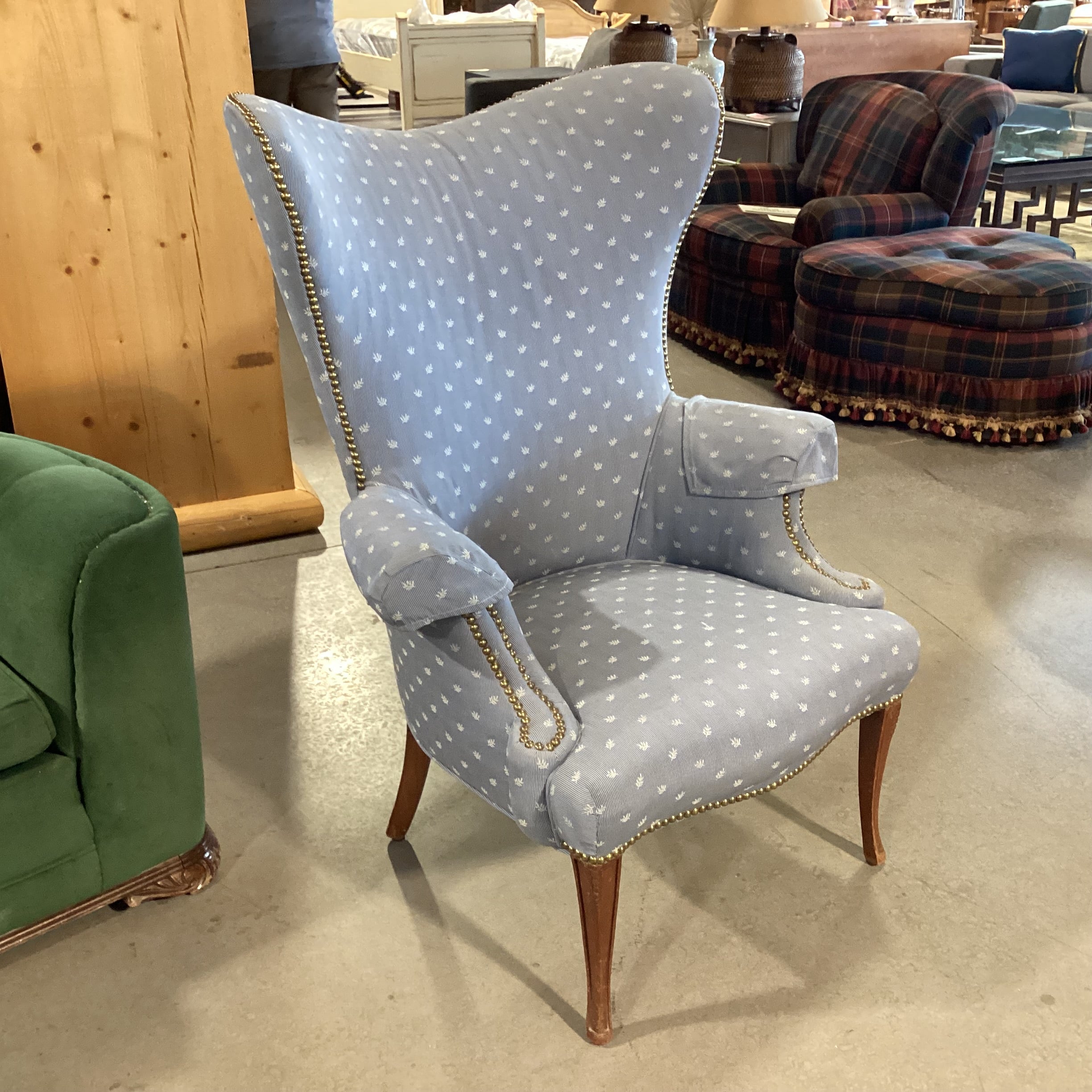 Light Blue Upholstered Nailhead Accent Wing Chair 32"x 32"x 44"