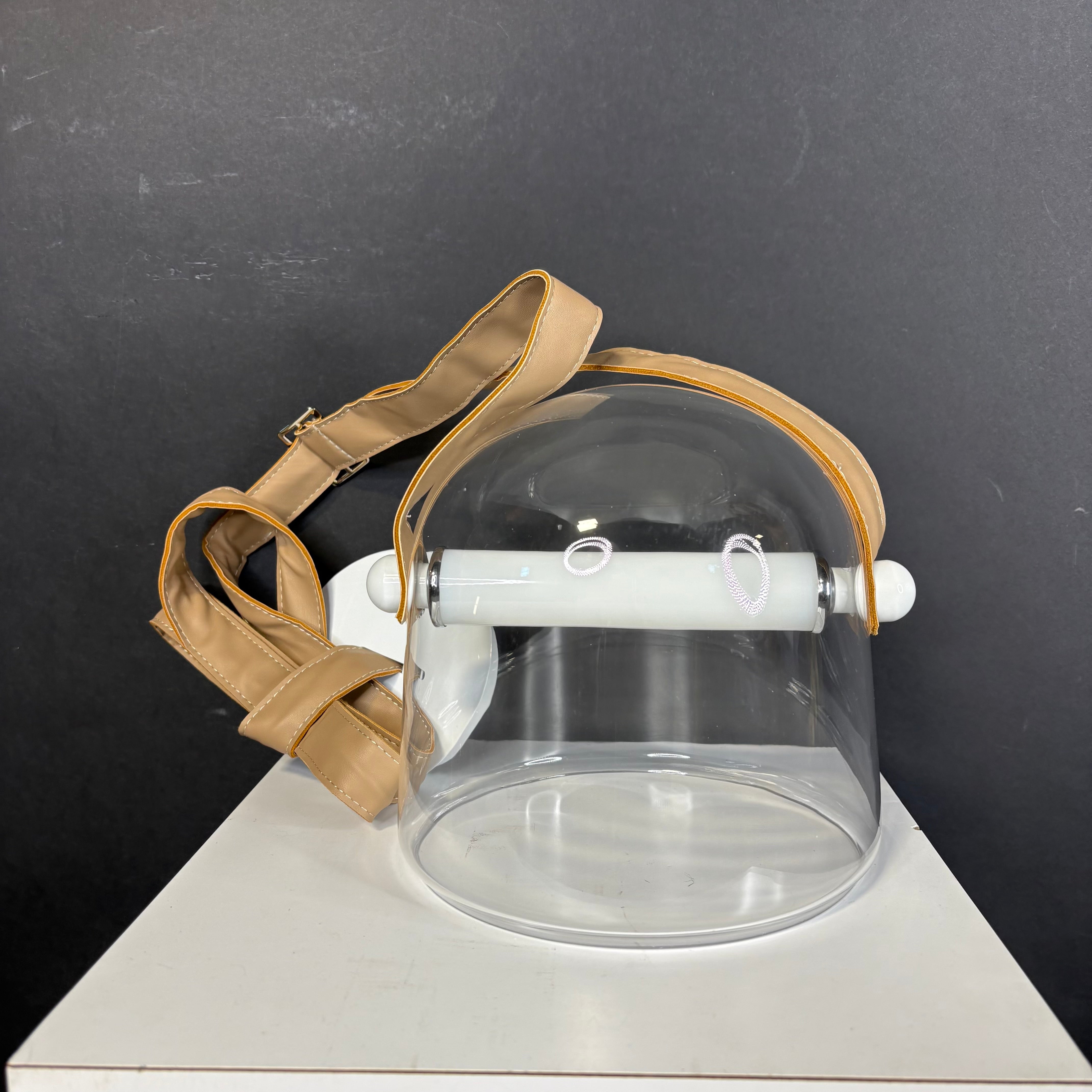 Nordic Style LED Light Brown Leather with Clear Glass Shade Ceiling Pendant 8” Diameter @ Shade x 65“