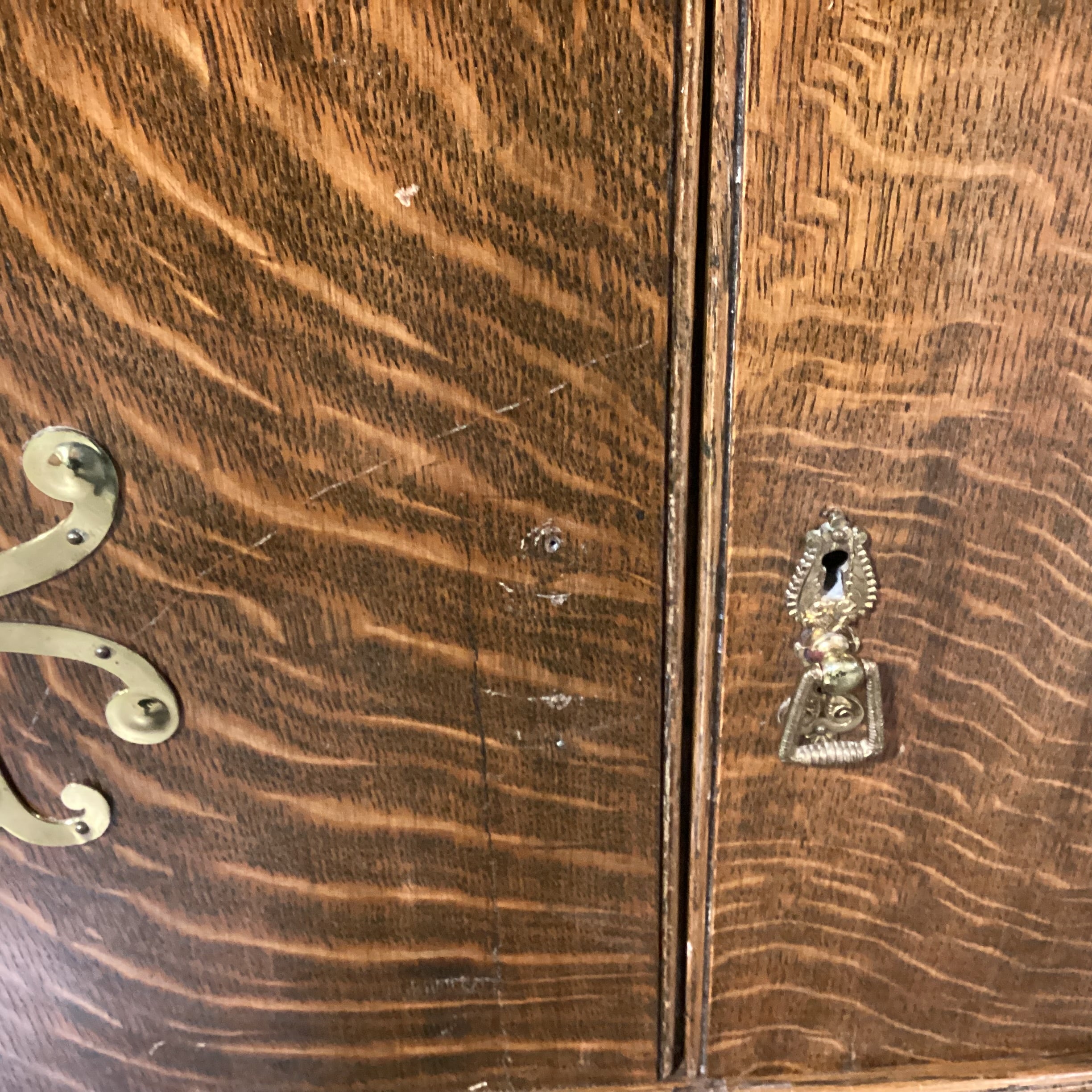 Antique Finished Quarter Sawn Oak with New Brass Embellishments Secretary Desk 29"x 14"x 58.5"