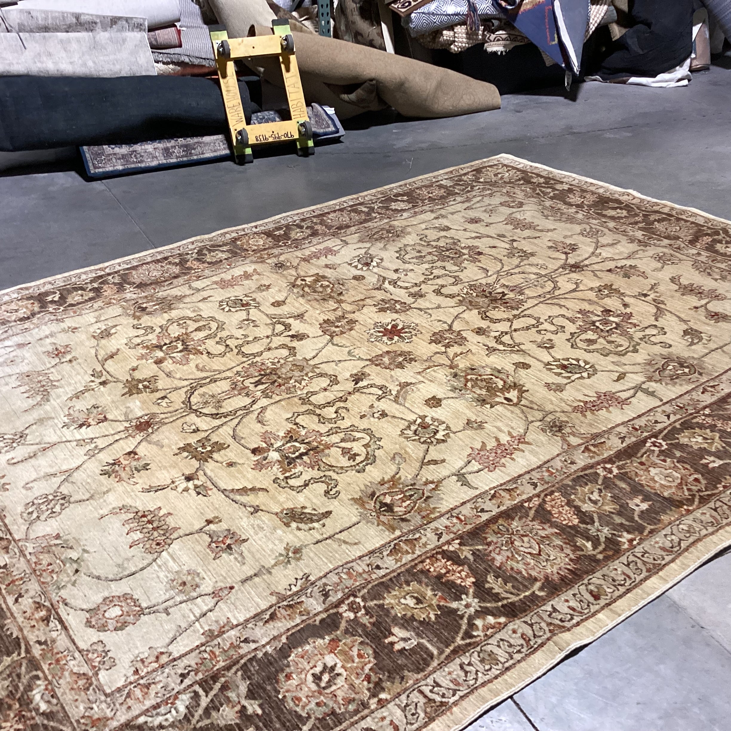 Cream Brown Rust Floral with Border Hand Woven Wool Rug 8'10"x 12'