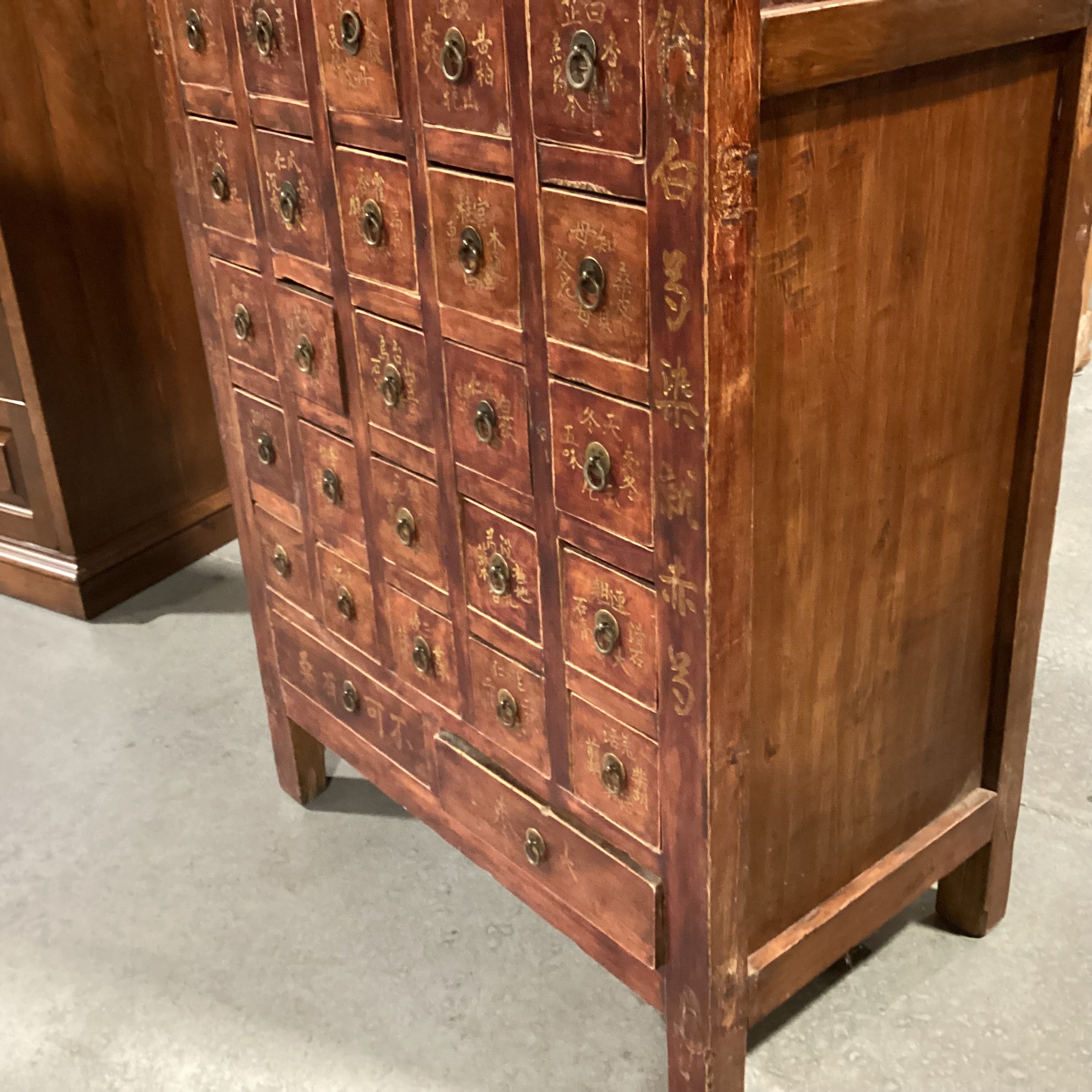 Asian Red Tone Finish Solid Wood 42 Drawer Apothecary Chest 33.5"x 20.5"x 62"