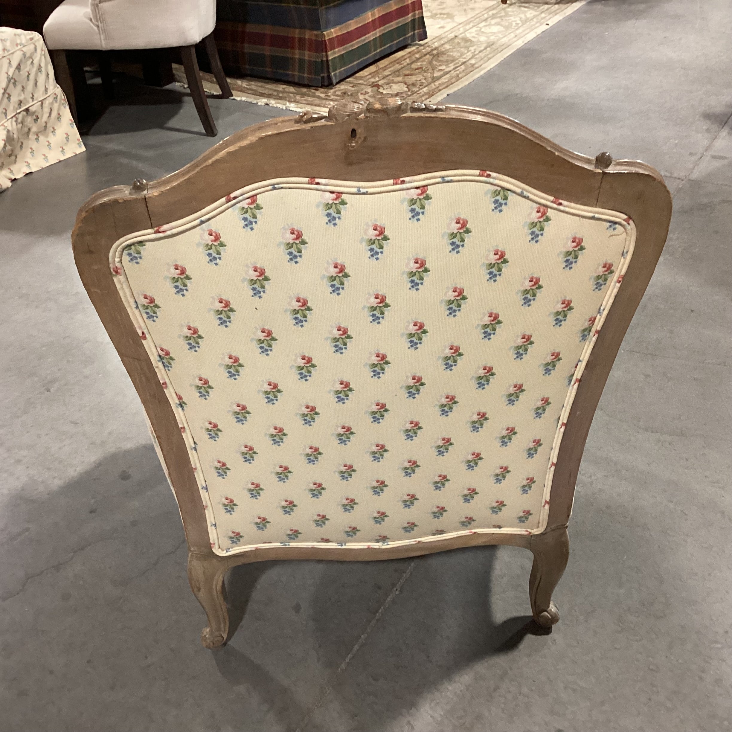 French Provincial Style Carved Wood with Yellow Floral Chair 29"x 26"x 35'