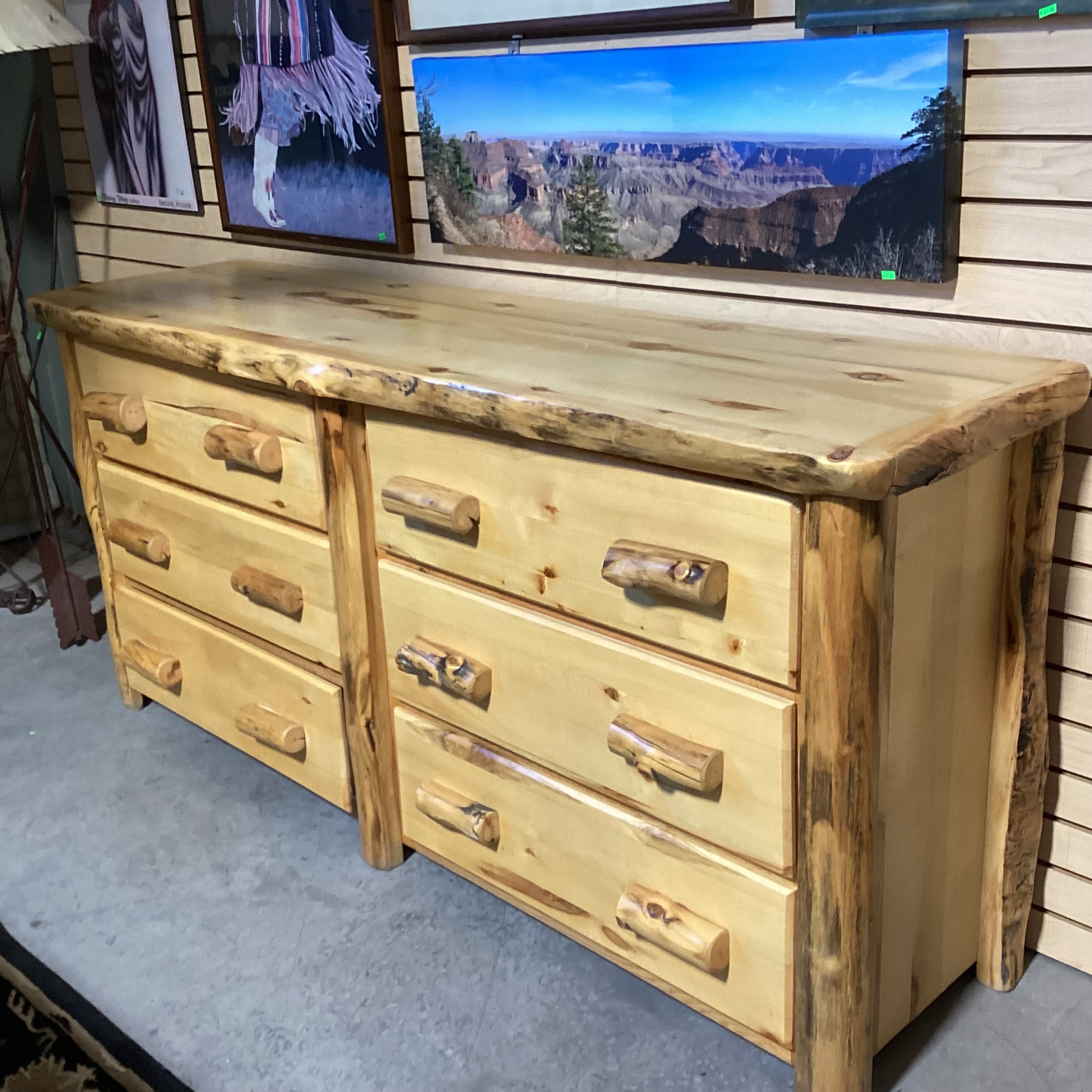 Honey Finish log 6 Drawer Dresser 75"x 21"x 35"