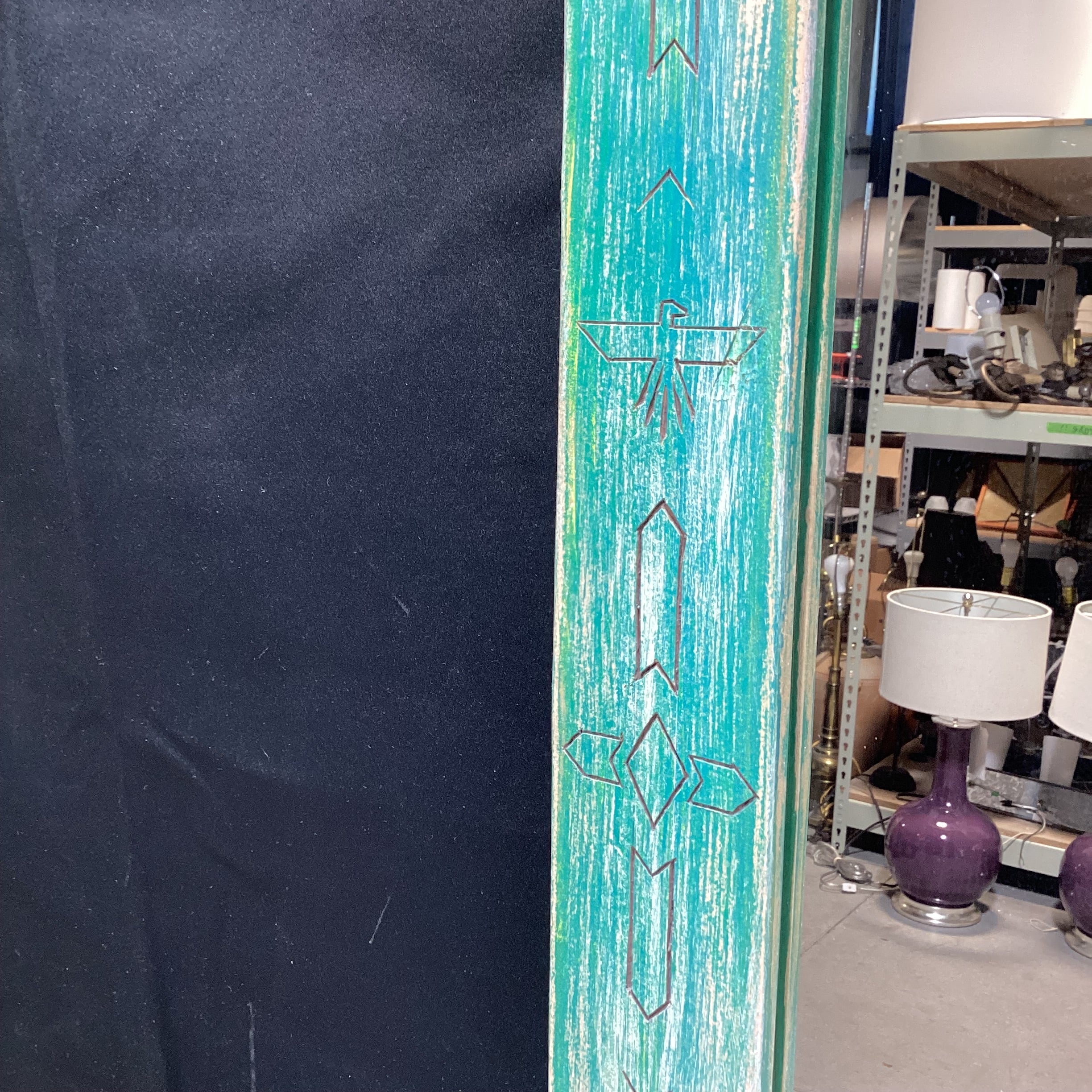 Handcrafted Native American Motif Wall Mirror 28" x 25"
