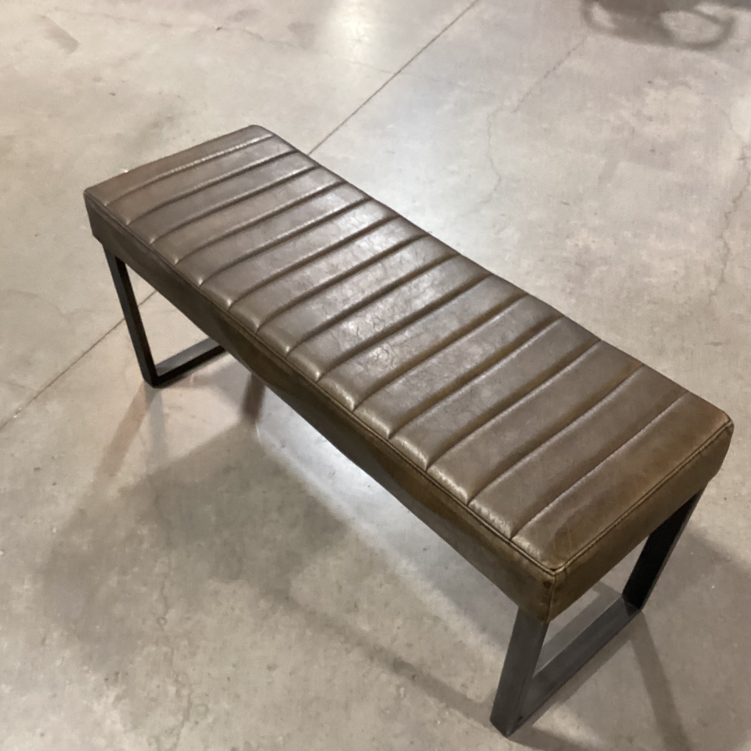 Jasper Distressed Bronze Faux Leather Channel Tufted & Metal Bench 45"x 16"x 20"