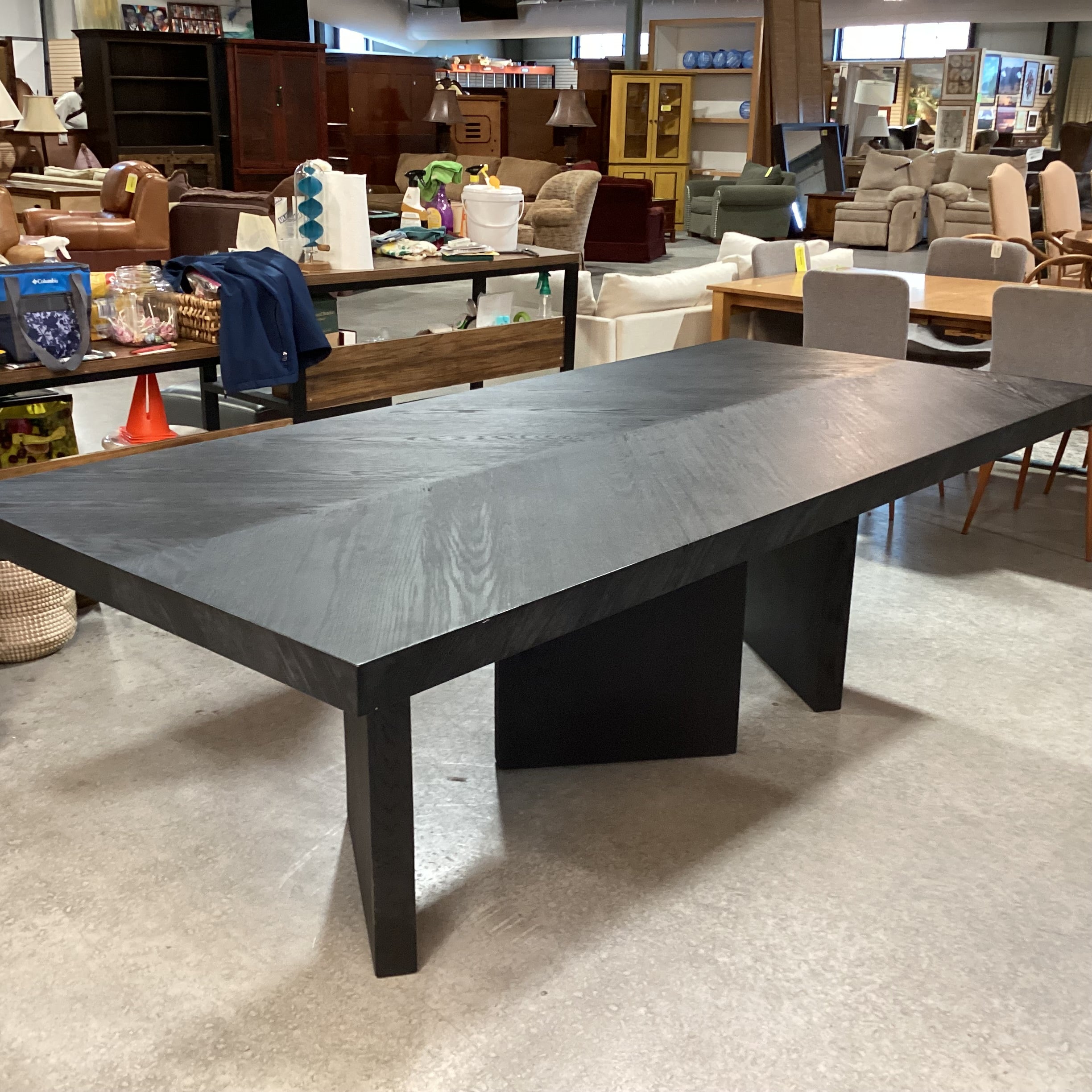 Modern Black Finish Oak Veneer Matched Top Detail Dining Table 94.5"x 43.5"x 30.5"