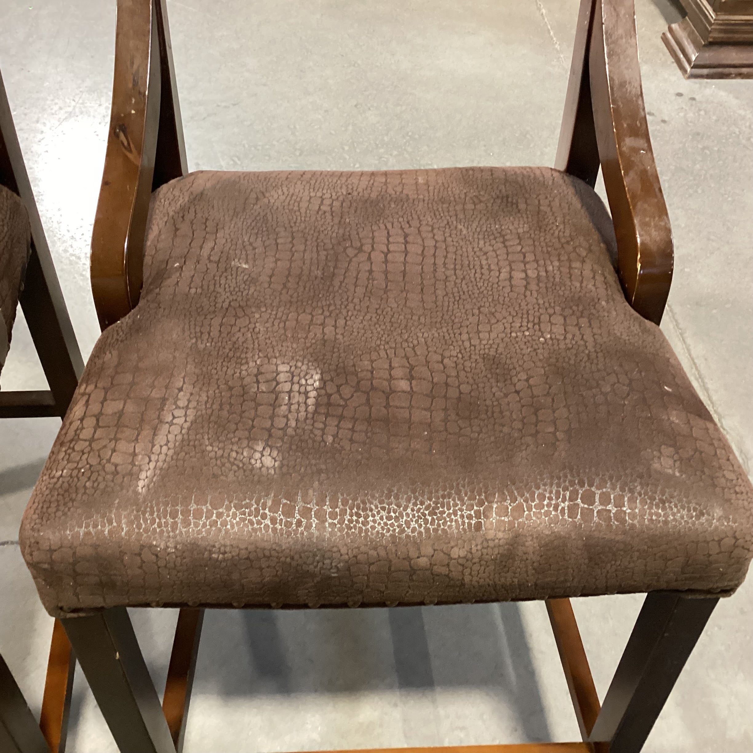 SET of 4 Pier 1 Imports Wood & Croc Style Micro Suede with Nailhead Barstools 26"