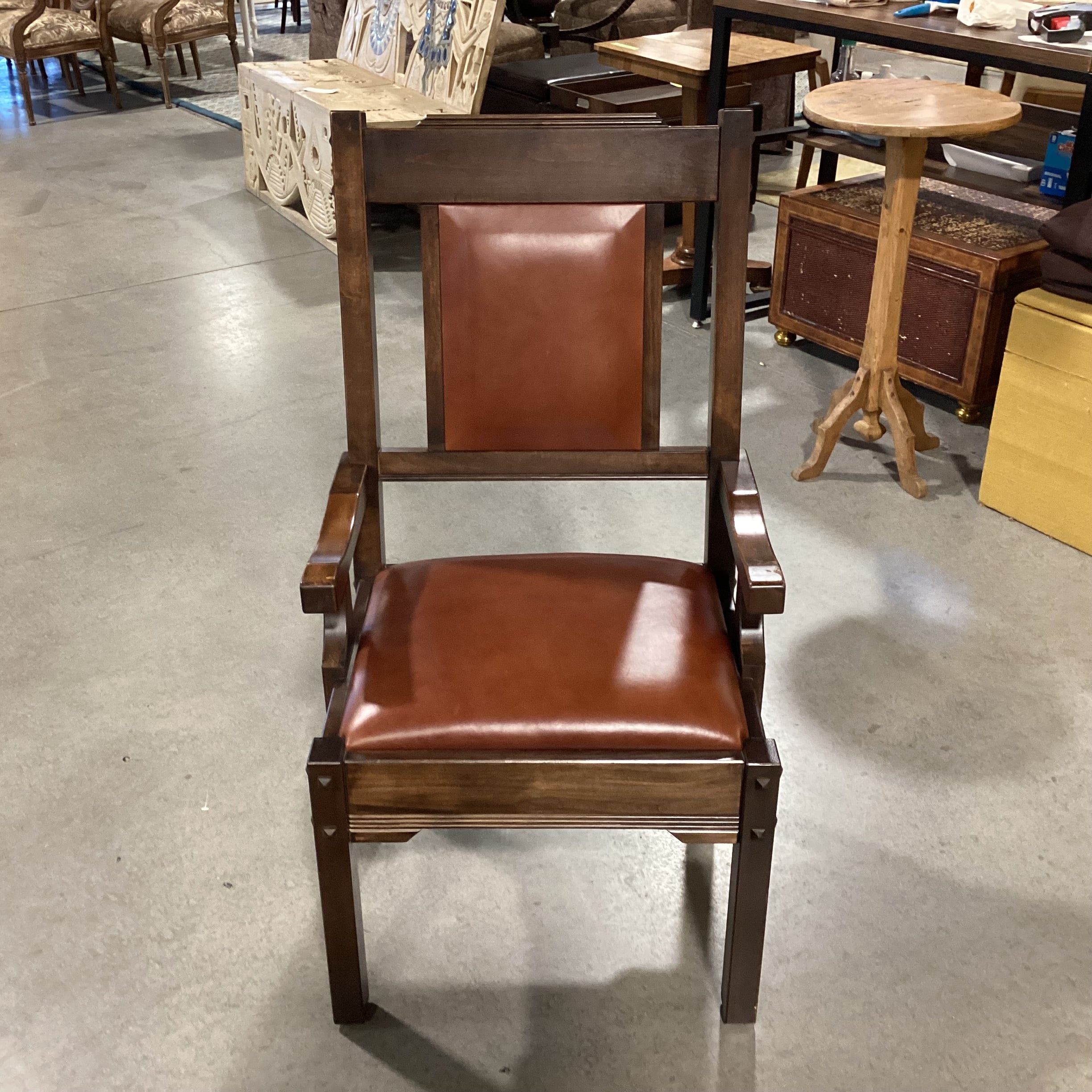 Western Heritage Furniture Reclaimed & Carved Wood & Leather Mission Style Arm Chair 23"x 24"x 41"