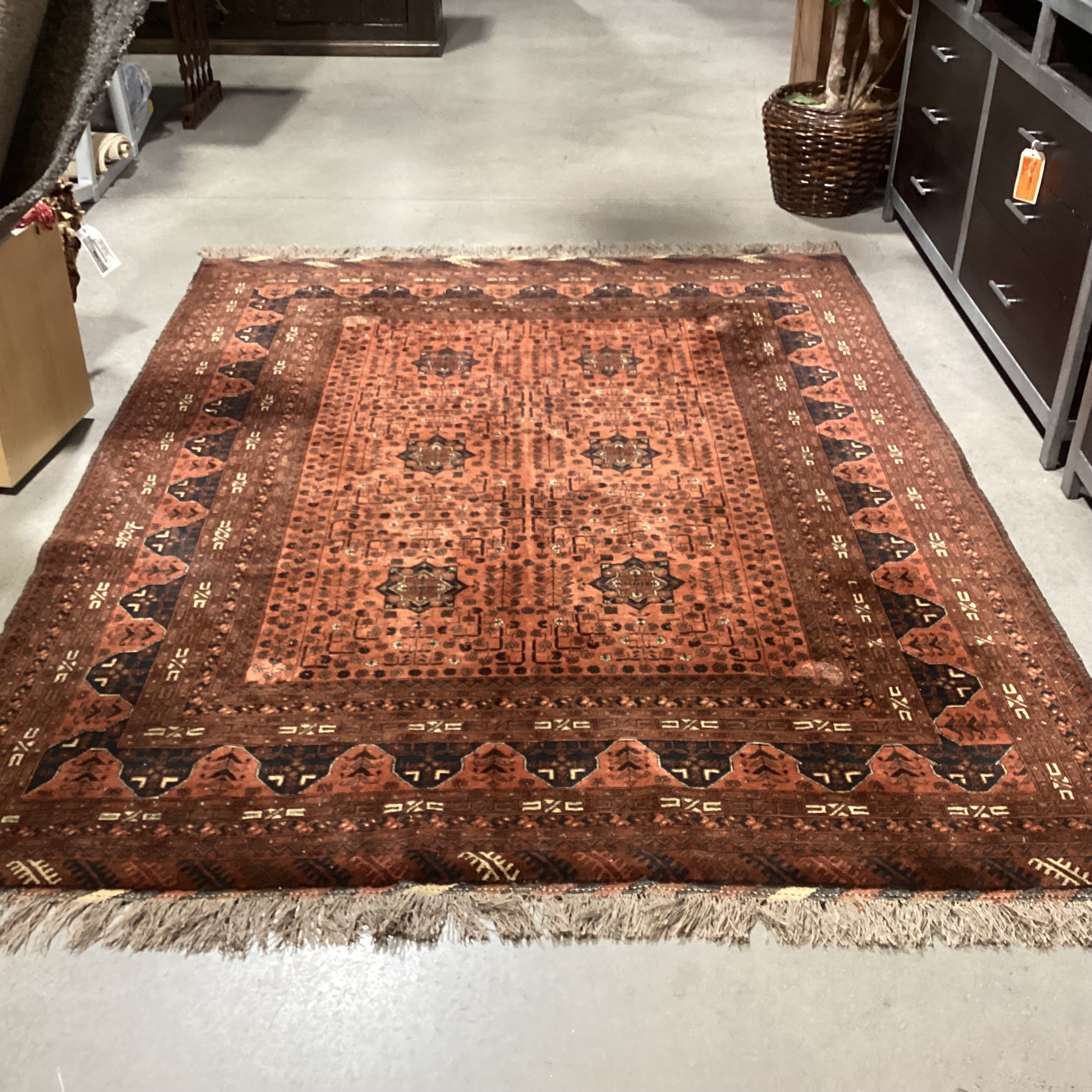 Rust & Black Hand Woven Wool Rug 6'10"x 9'6"