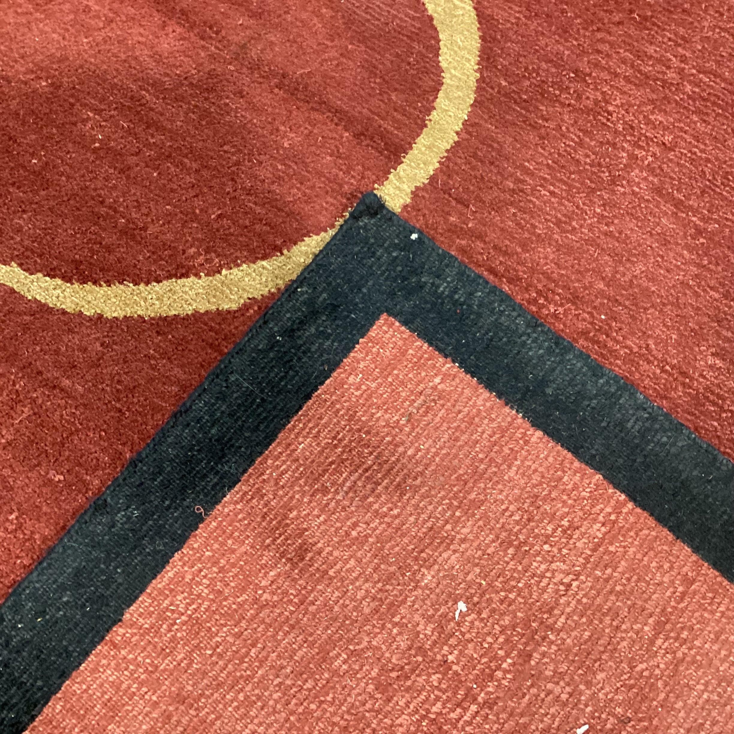 Rust Red & Gold Ribbon Hand Knotted Hand Spun Wool Custom Made in Nepal Rug 16'x 19'5"