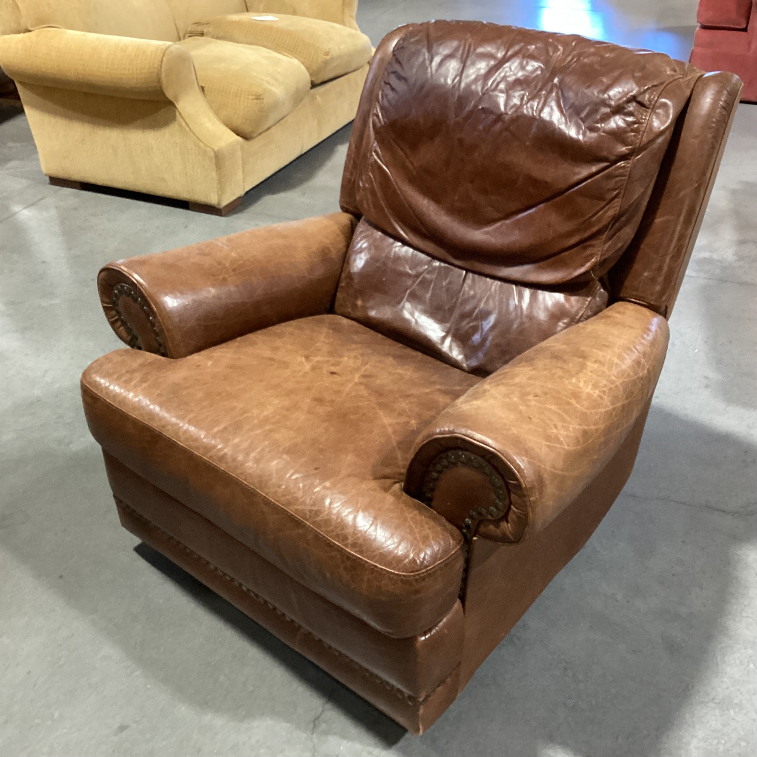 Vintage Leather Nailhead Recliner Chair 40"x 35"x 36"