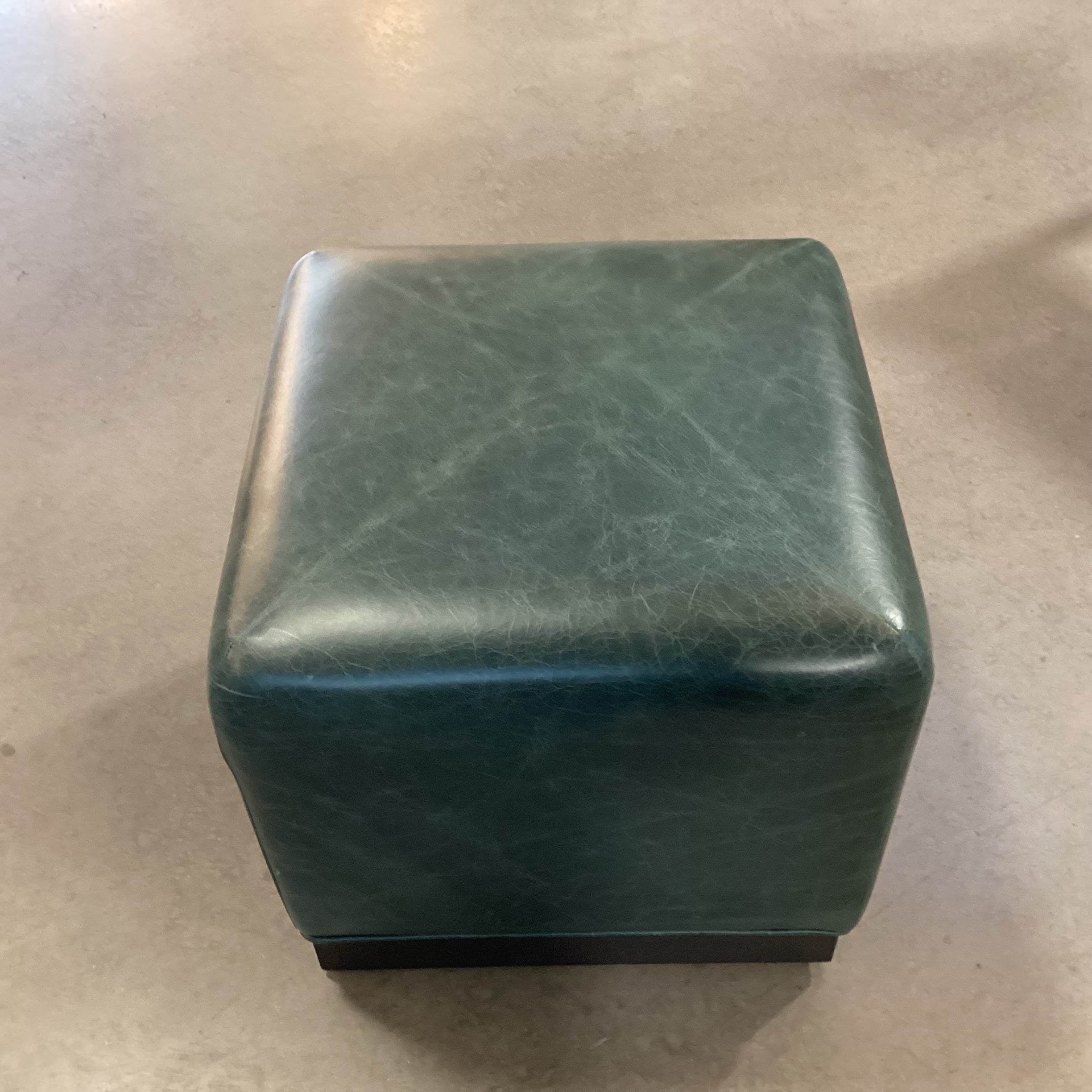 Teal Leather Black Oak Base Cube Ottoman 19"x 19"x 18.5"