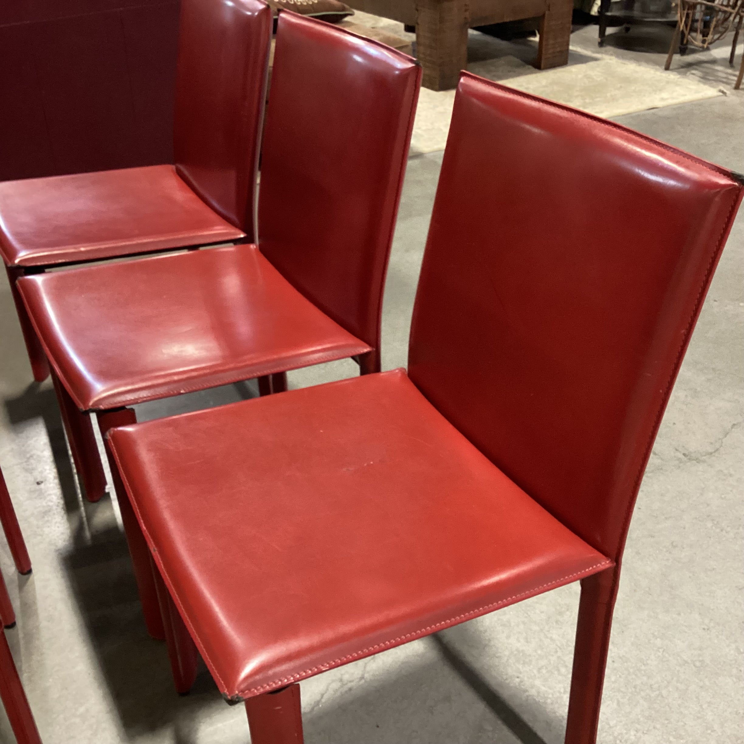 SET of 5 Maria Yee Red Leather Dining Chairs 18.5"x 18.5"x 33.5"