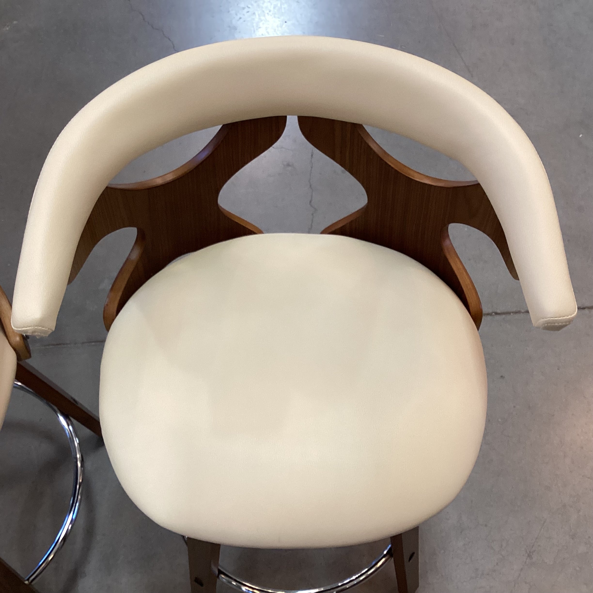 SET of 2 Lumisource Gardenia Mid Century Style Faux Cream Leather & Wood Barstools 25"