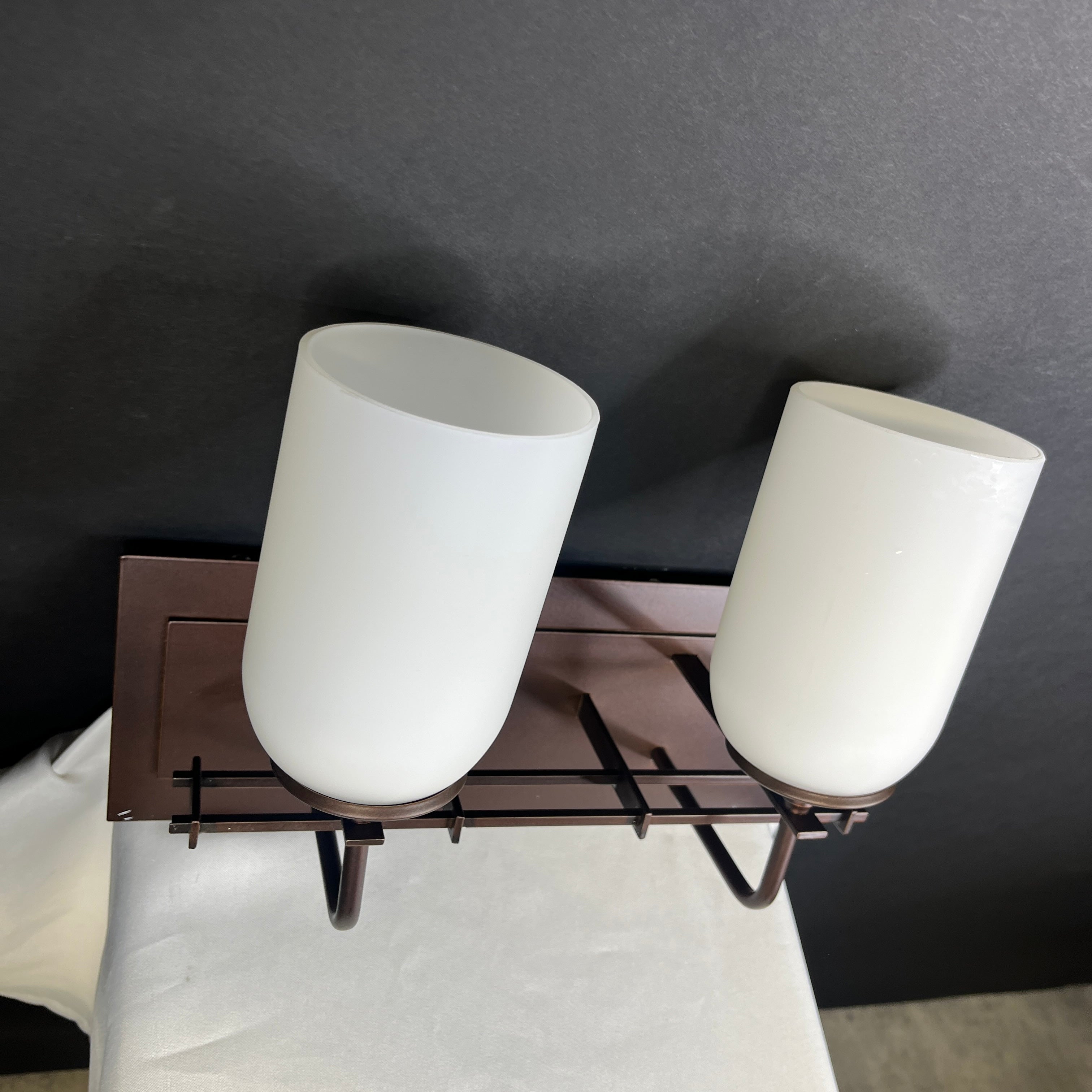 Hubbardton Forge 2-Light Bronze with Milk Glass Shades Vanity Wall Sconce 13”x 10”x 7”