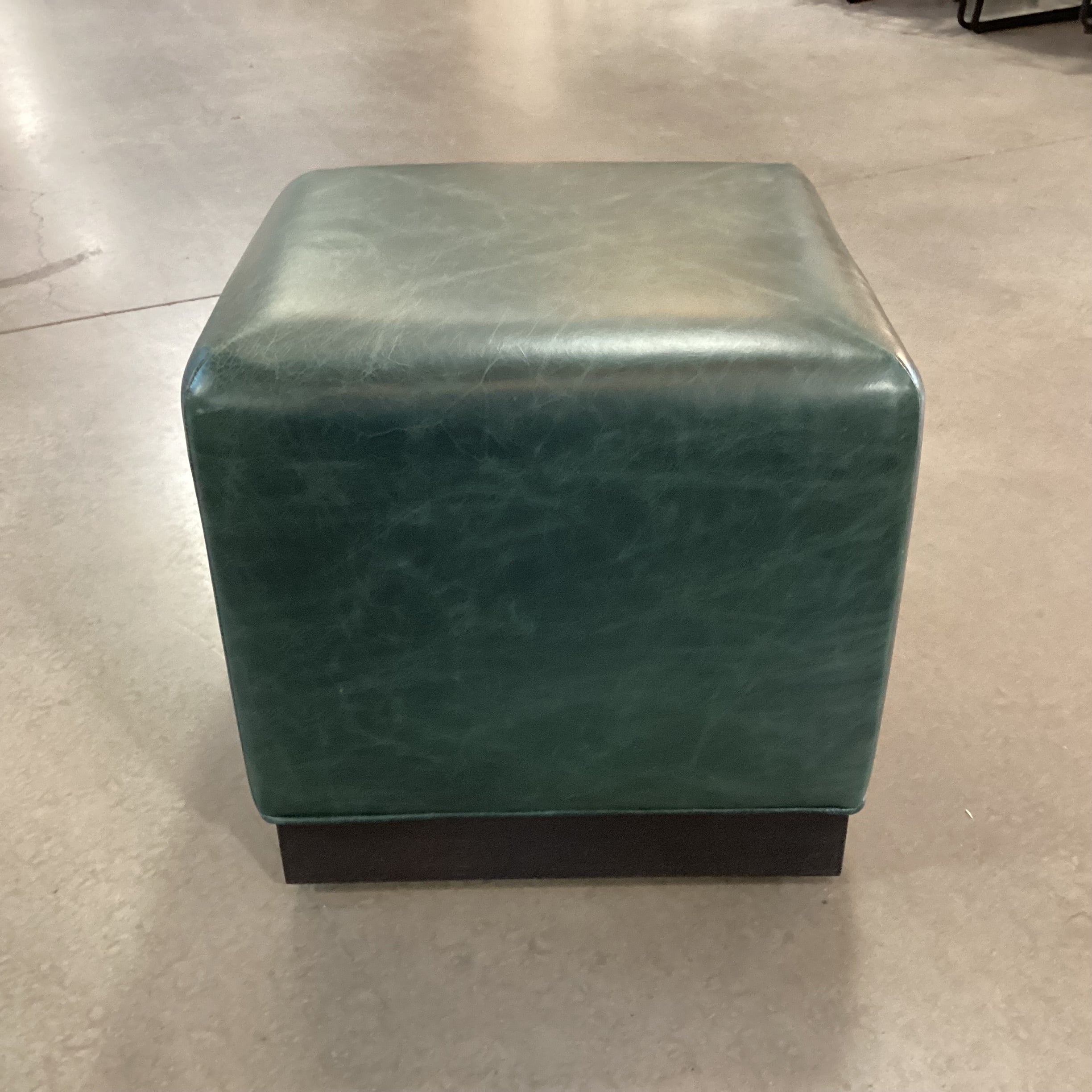 Teal Leather Black Oak Base Cube Ottoman 19"x 19"x 18.5"