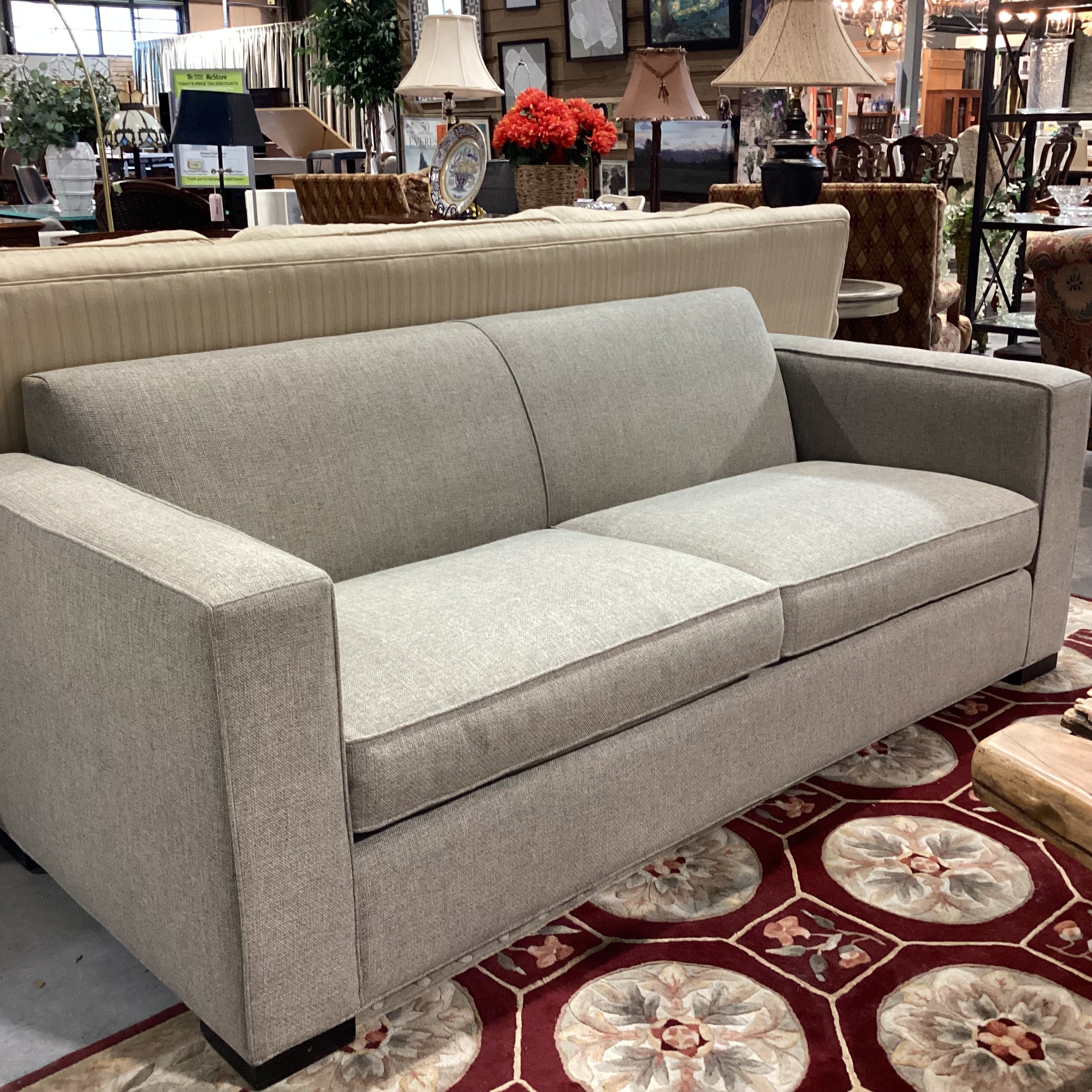 McCreary Modern Room & Board Heathered Beige Grey Woven Modern Track Arm Sofa 82"x 36"x 32"