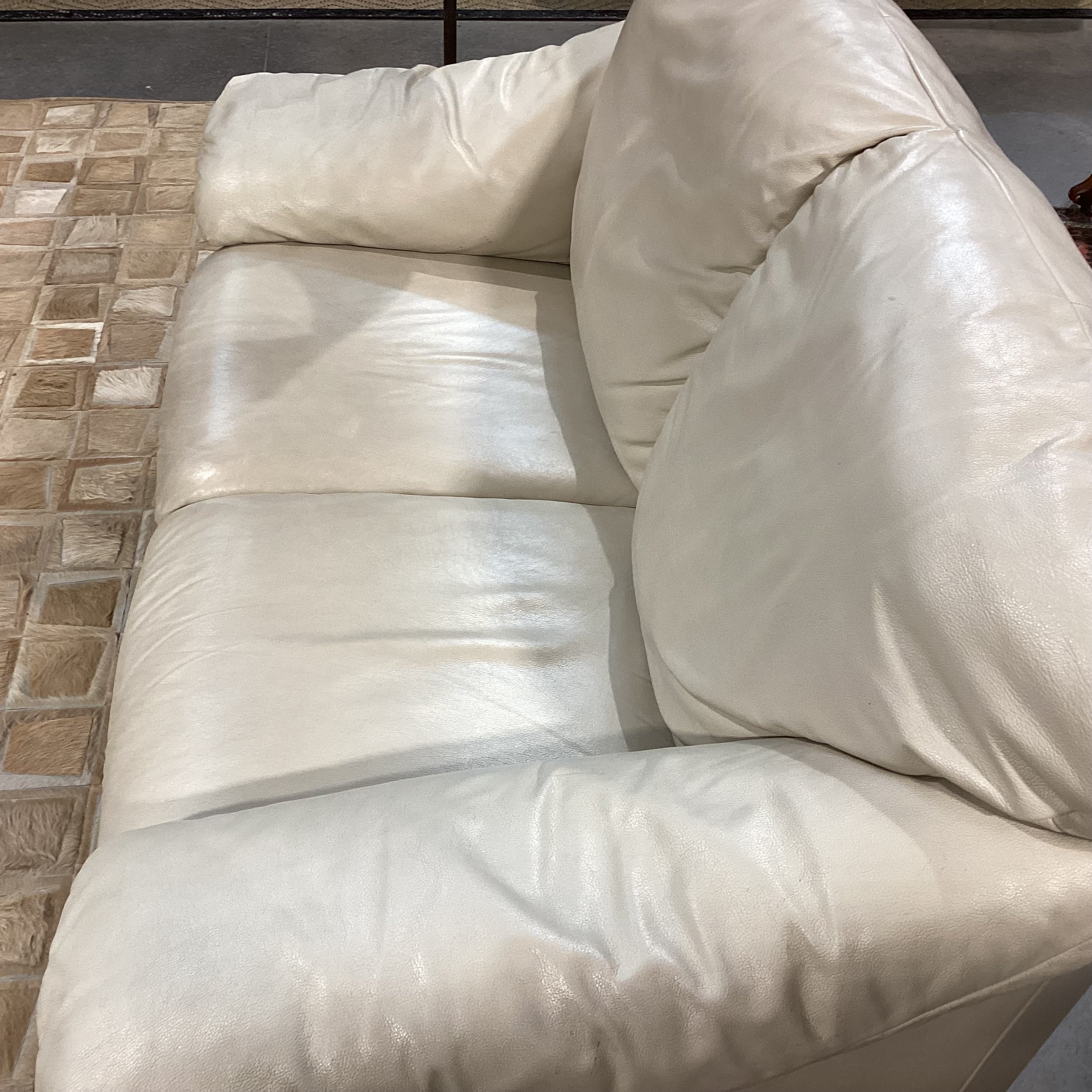 Beige Leather Loveseat Sofa 61"x 34"x 32"