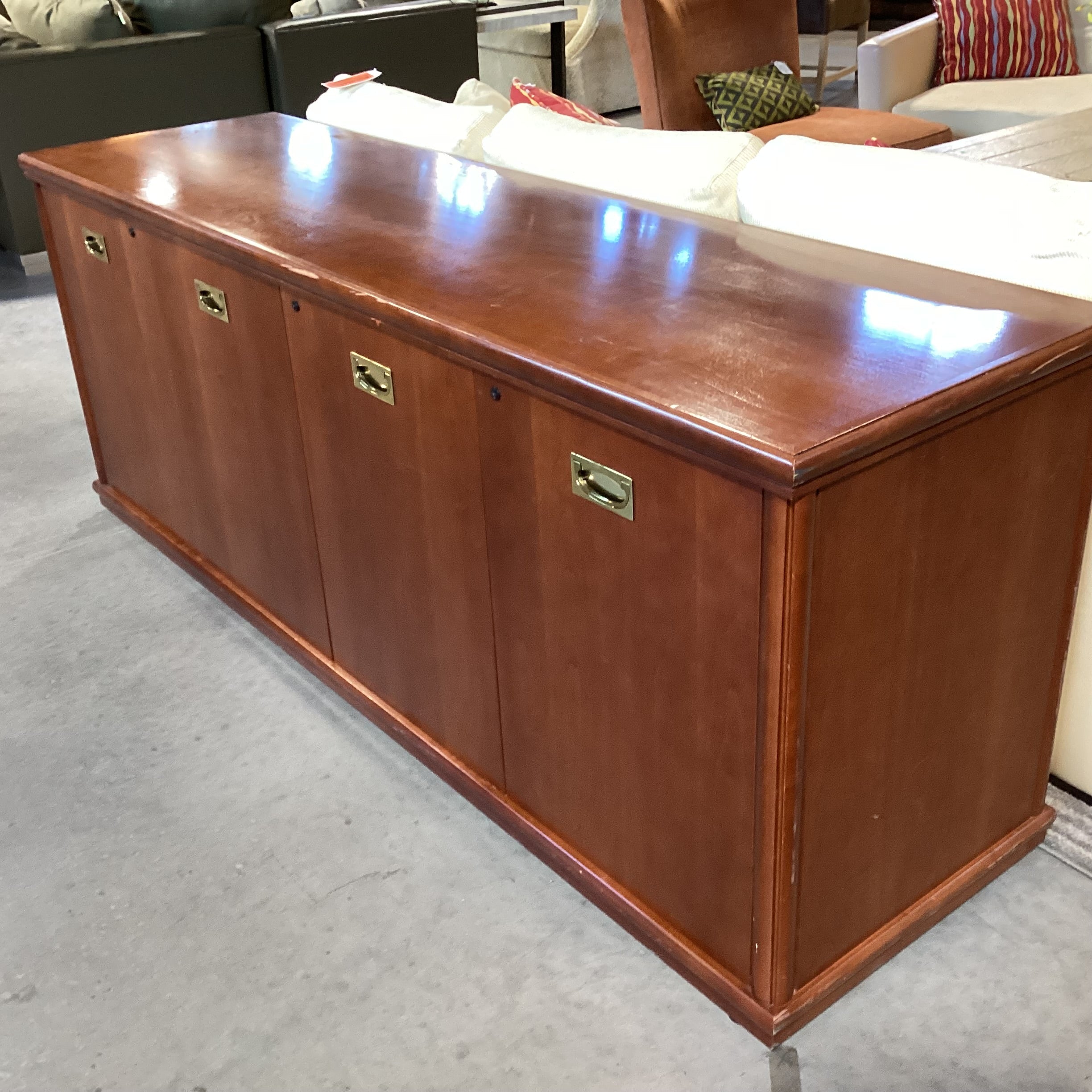 Cherry Finish Veneer & Wood 4 Door with Shelves Office Living Credenza 78.5"x 22"x 30.5"