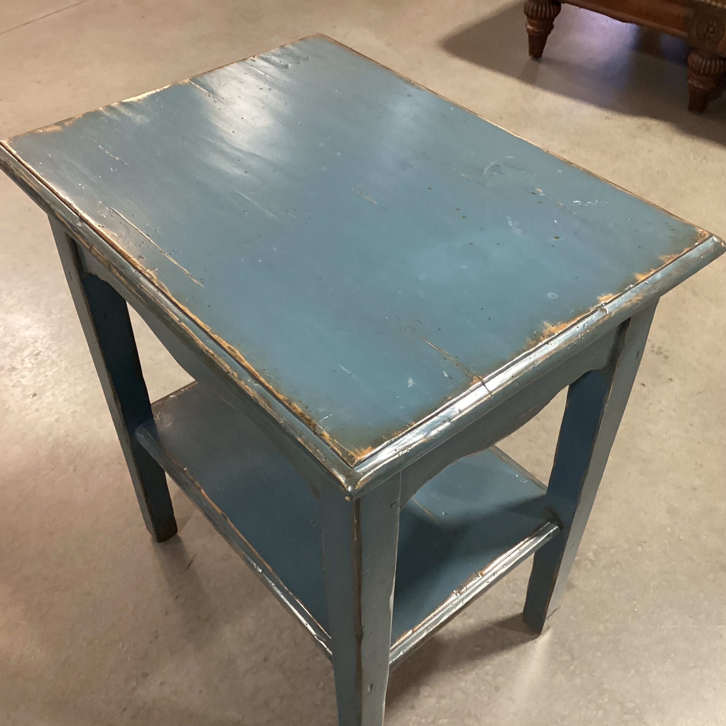 Woodland Furniture Blue Distressed Carved Wood End Table 24"x 18"x 28"