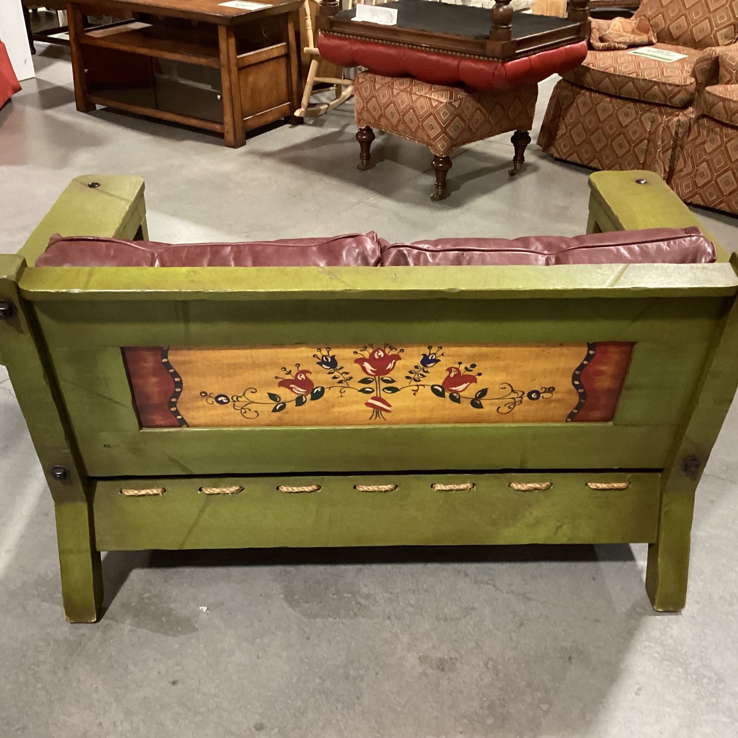 Art in Fine Forms Custom Spanish Green Alder Iron &Rope with Leather Cushions Sofa 57"x 36"x 31"