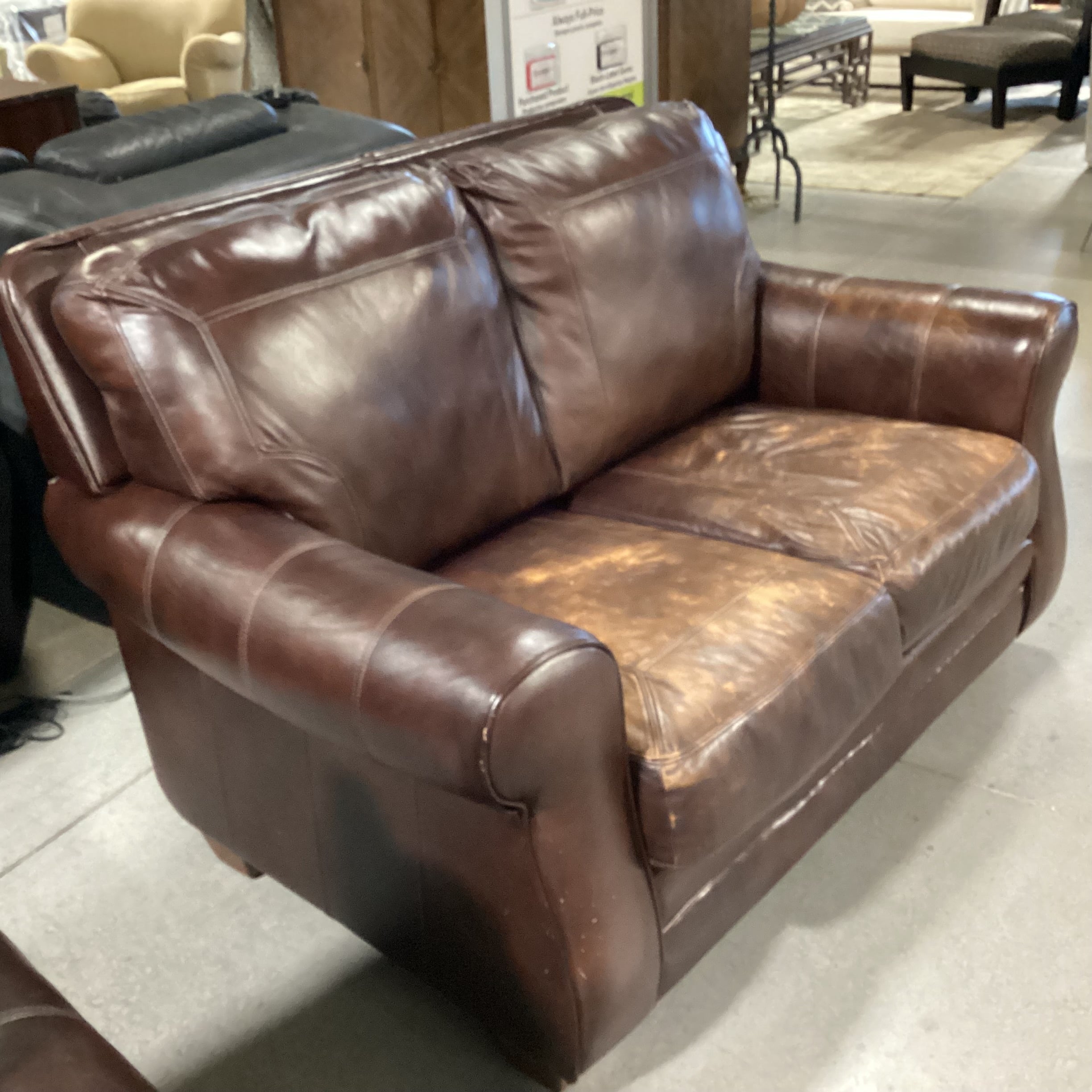 Brown Leather Loveseat Sofa 62"x 36"x 37"