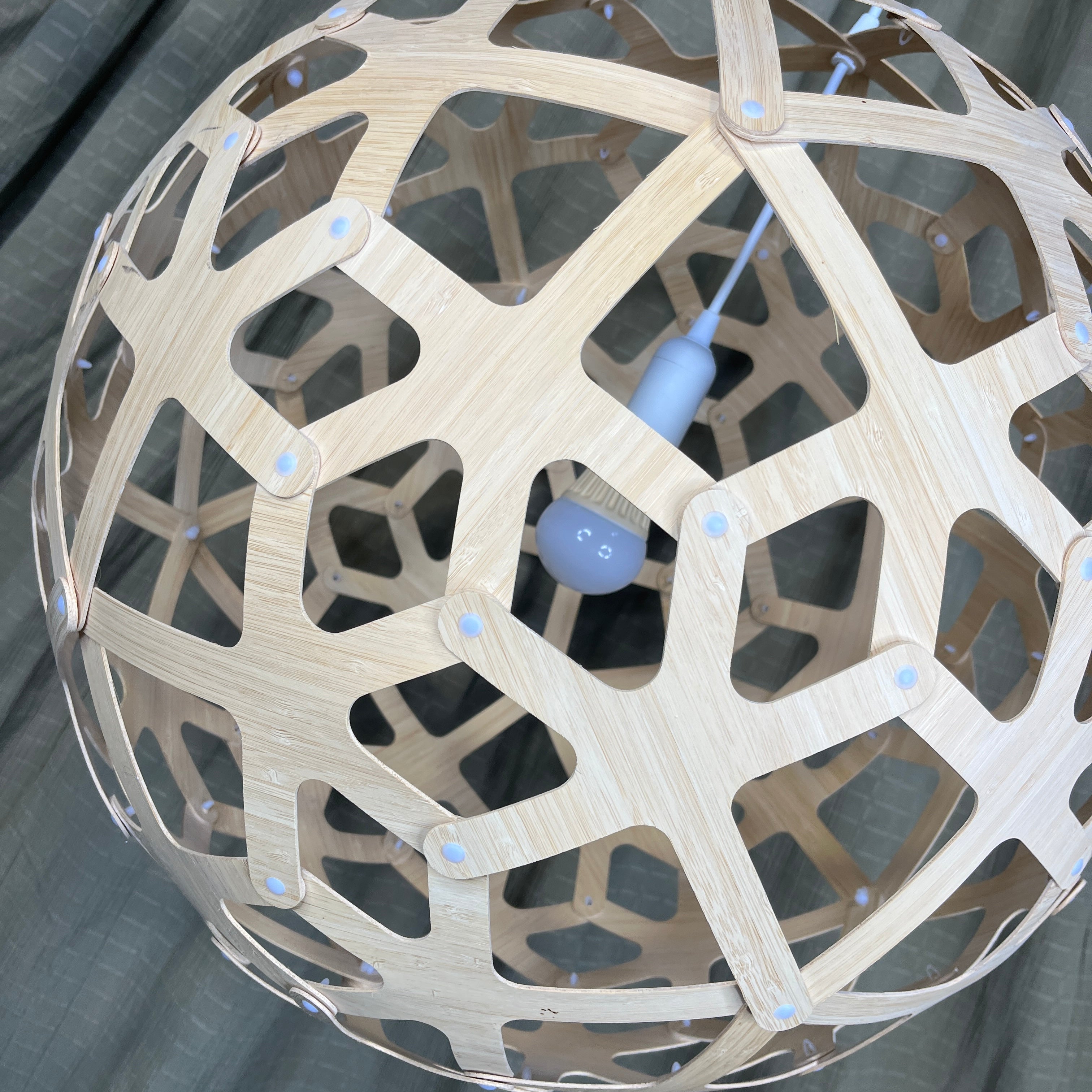 David Trubridge Coral 1-Light Floral Geometric Bamboo Sphere Ceiling Pendant 24" Diameter x 56"