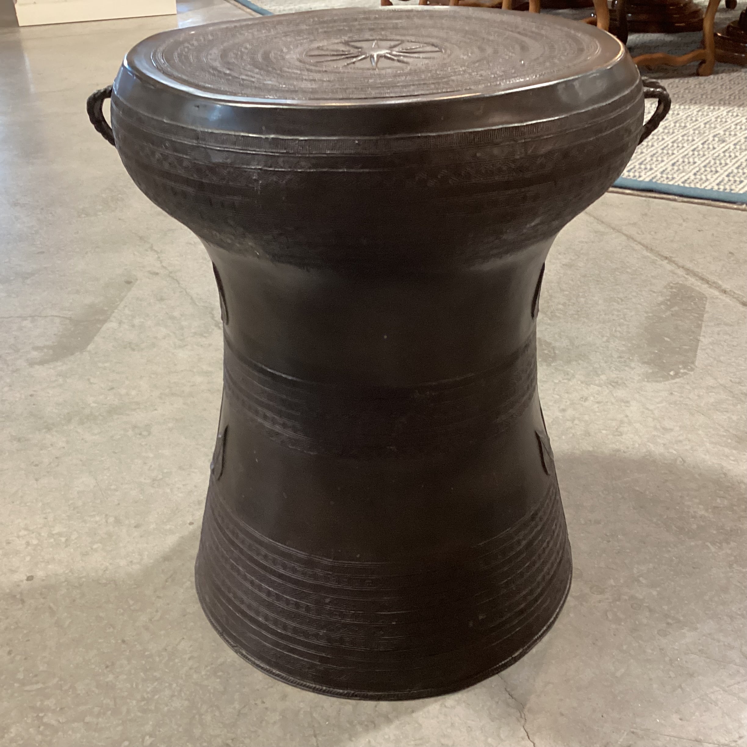 Asian Bronze Rain Drum Style Accent Table 21" Diameter x 24"
