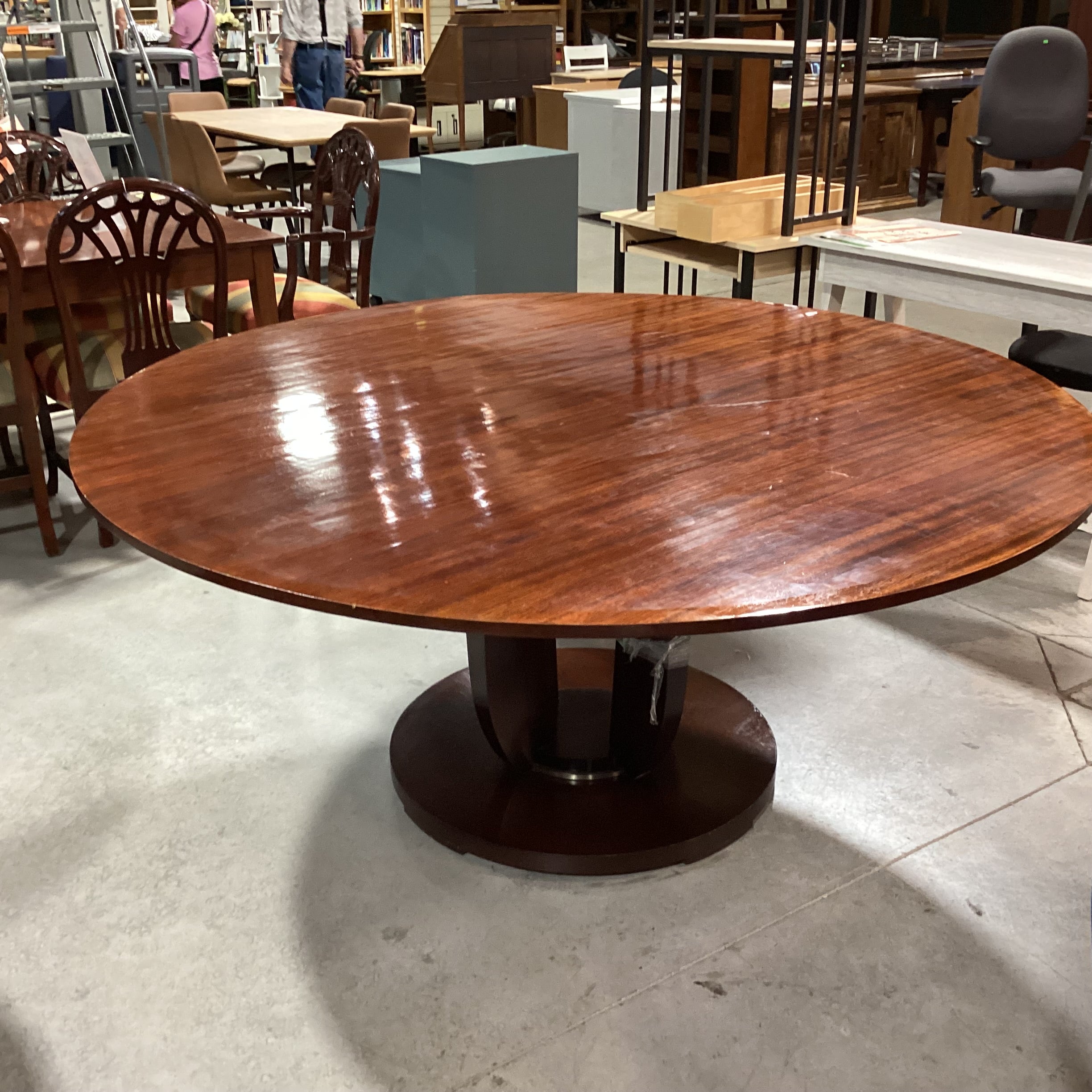 Ribbon Mahogany with Pedestal Round Dining Table 68" Diameter x 30"