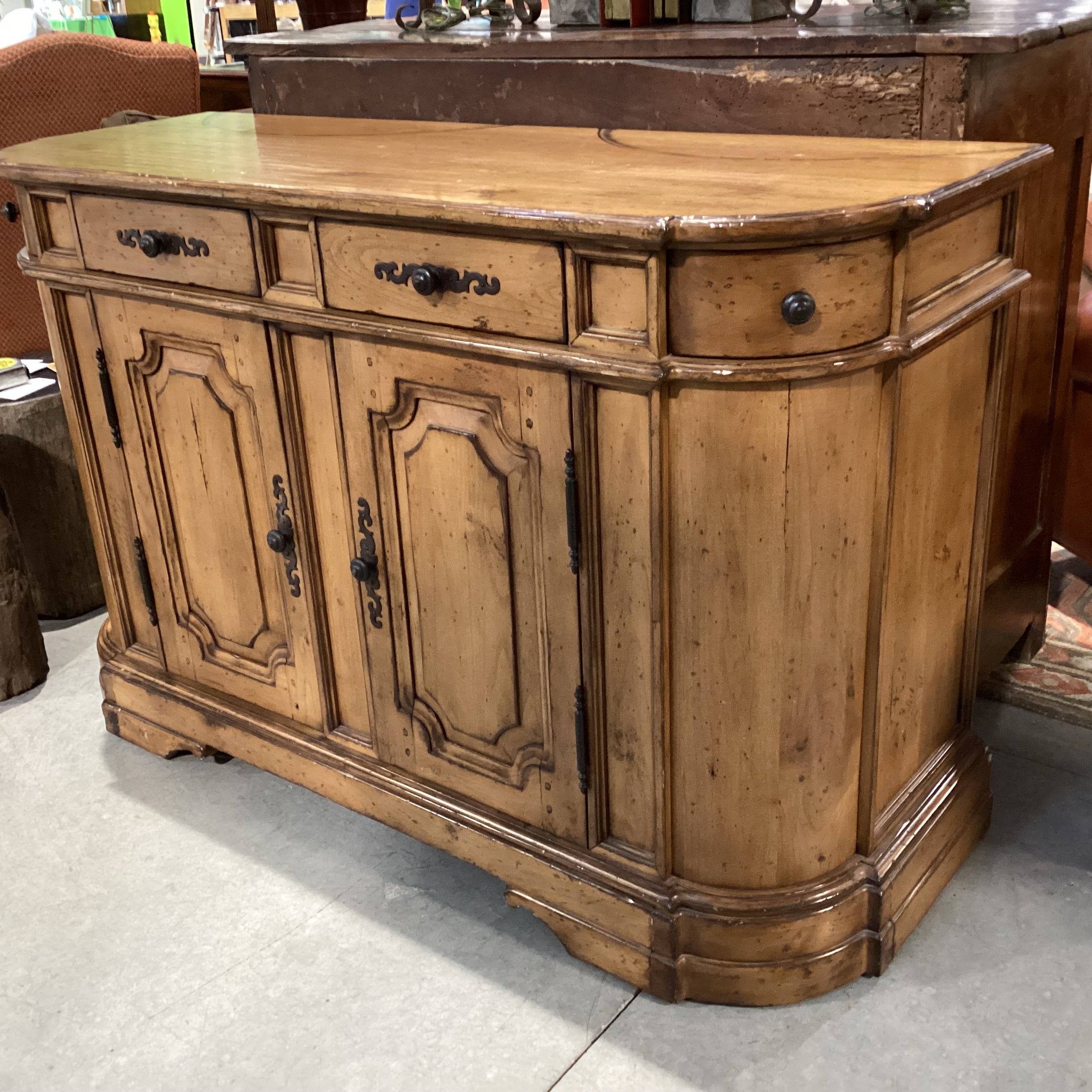 Distressed Finish Carved Panel Details 4 Drawer Sideboard 60"x 22"x 38.5"
