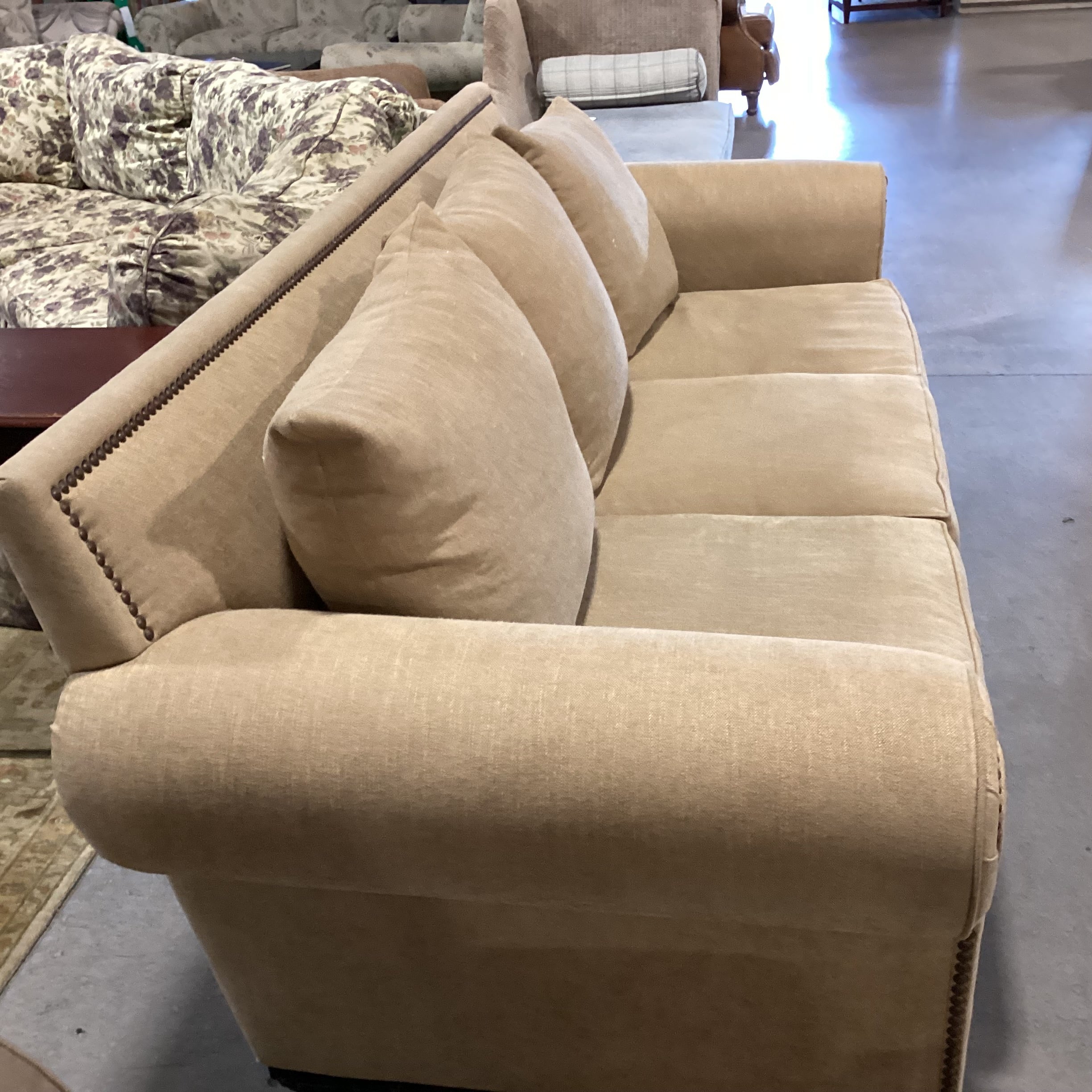 Rene Cazares Golden Tan Nailhead Down Mix Sofa 96"x 31"x 45"