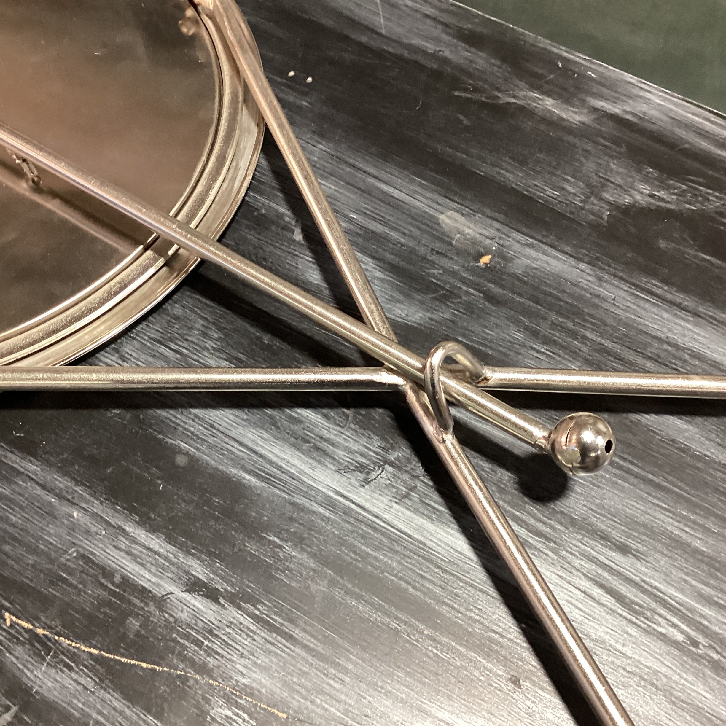 Vintage Folding Silver Plated Tripod Tray Accent Table 18" Diameter x 24"