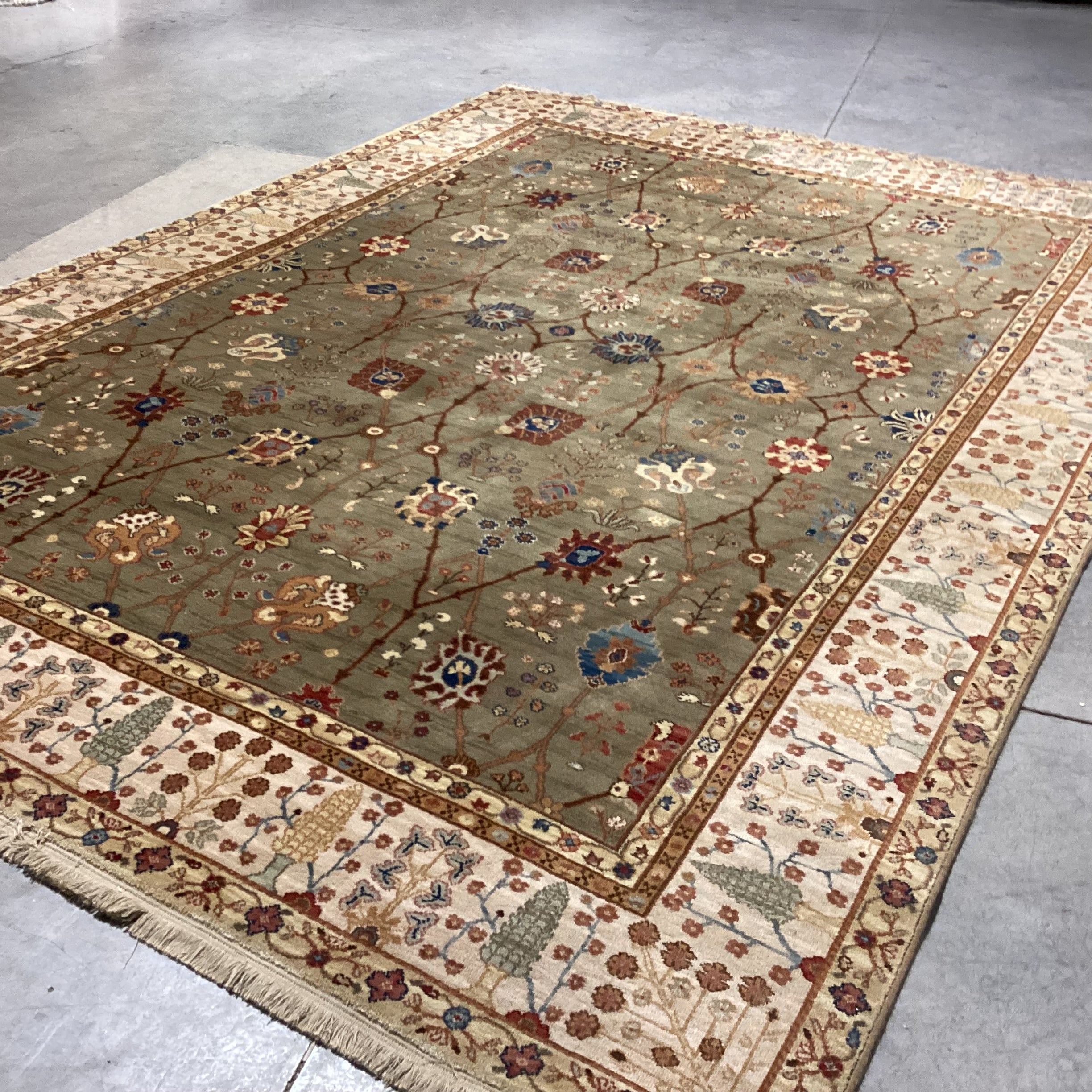 Karastan Paysage Palmette & Vinery Olive Tan Rust Blue Wool Rug8'8"x 12'4"