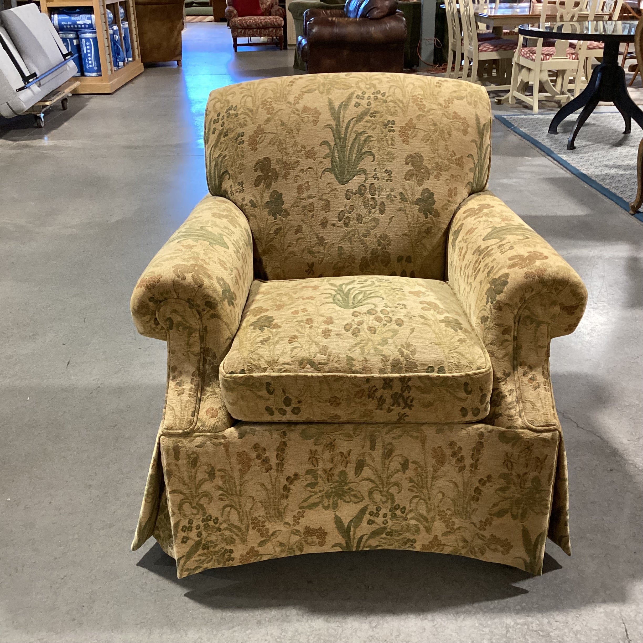 Kravet Furniture Golden Tan & Green Floral Chair 36"x 36"x 35"