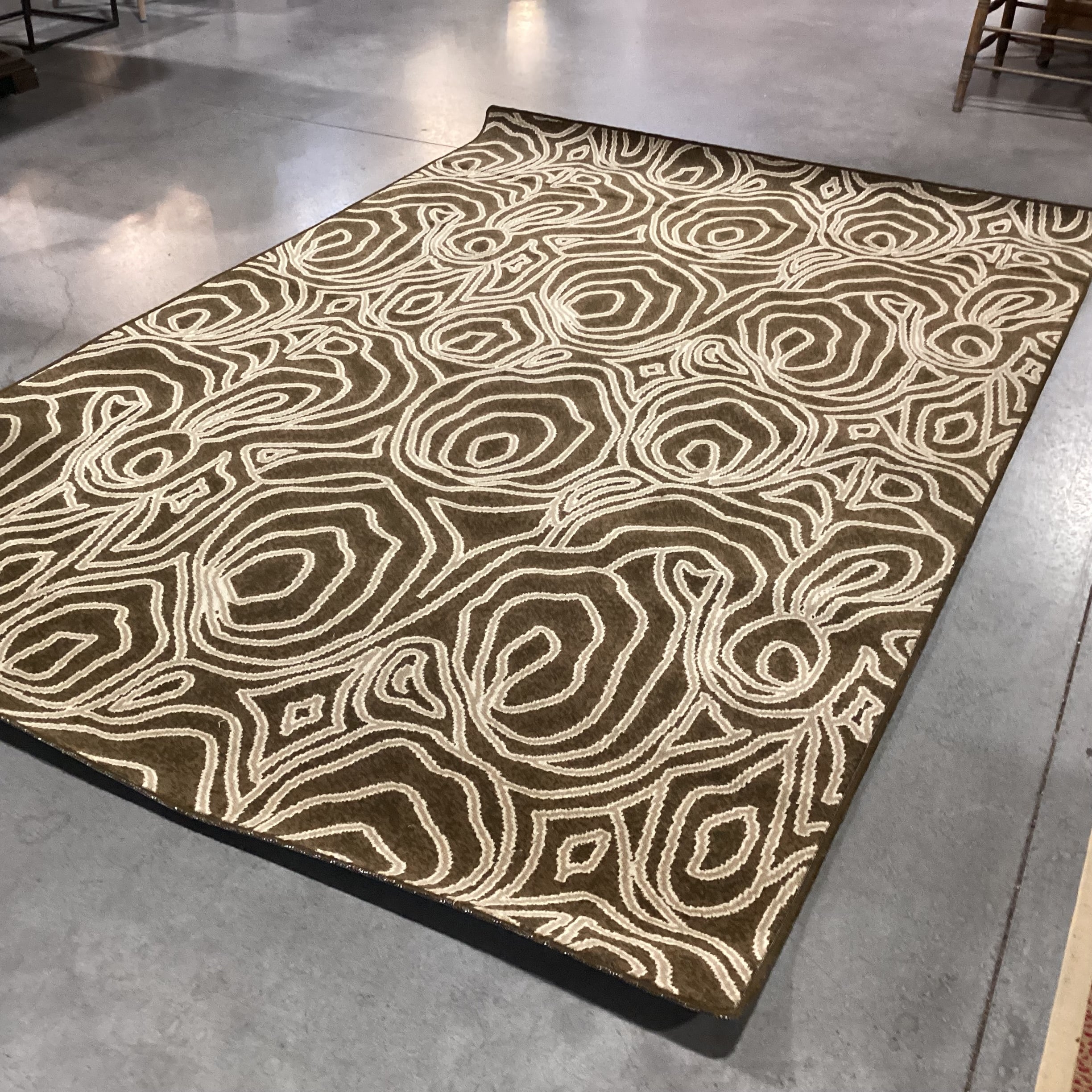 Custom Brown Tan Multi Design Wool Rug 6'x 9'