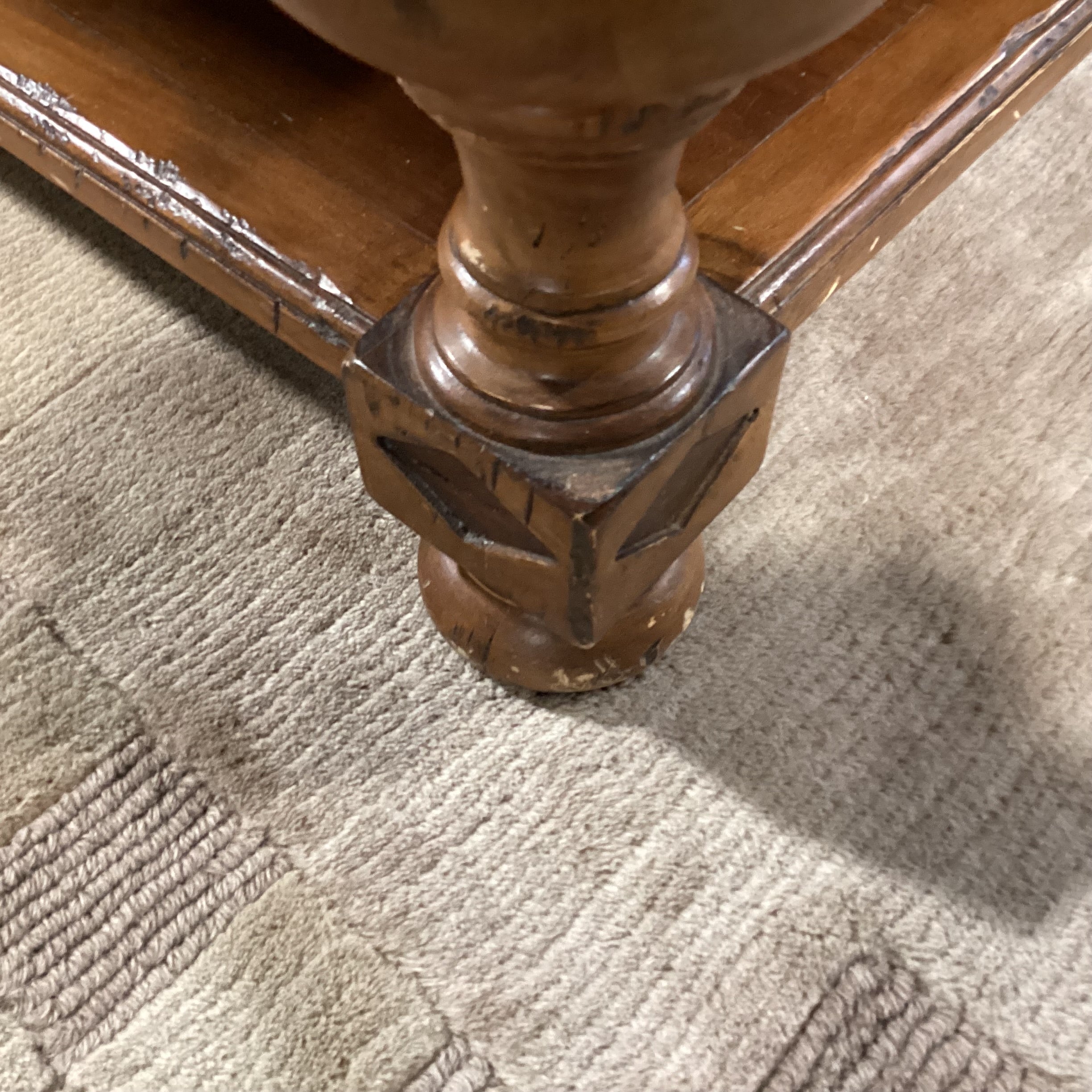 Solid Carved Distressed Wood with Center Block Style & Bottom Shelf Coffee Table 61"x 41"x 20"