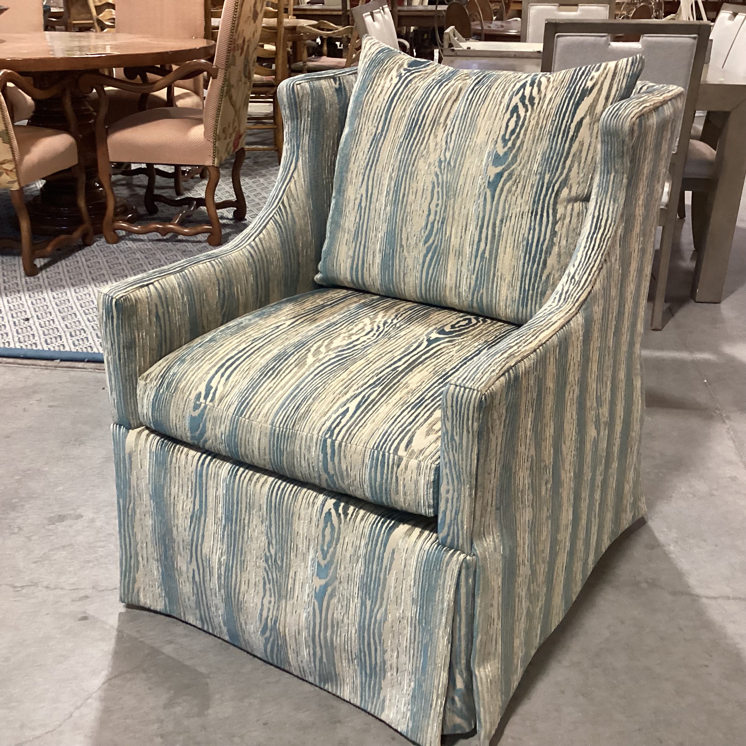 Stanford Furniture Blue & Gold Texture Woven Design Slope Arm Swivel Chair 29"x 34"x 36"